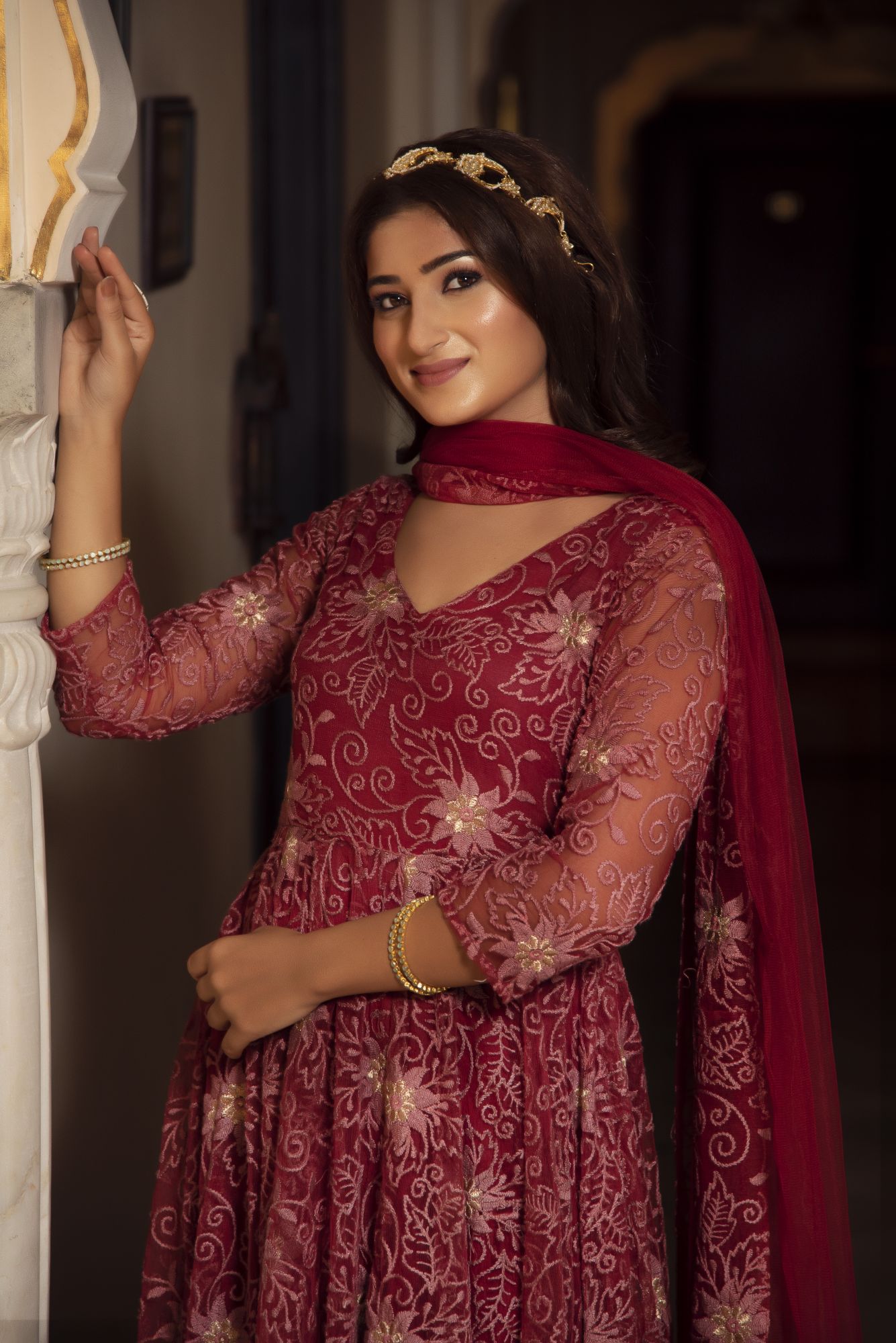Maroon Embroided Anarkali Suit Set