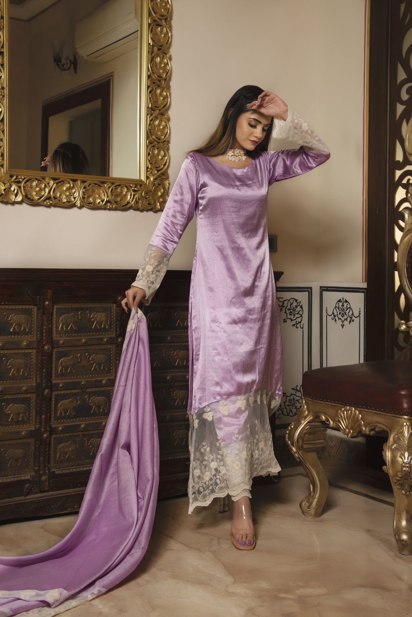 Lilac Shine Satin Suit Set