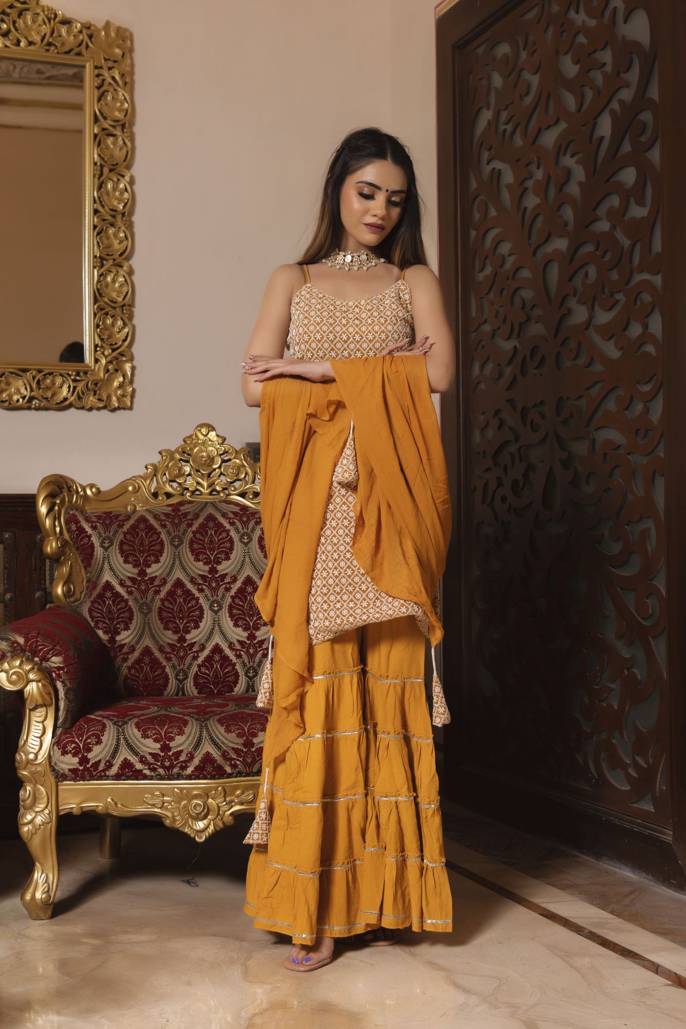 Moore Yellow Chikankari Sharara Set