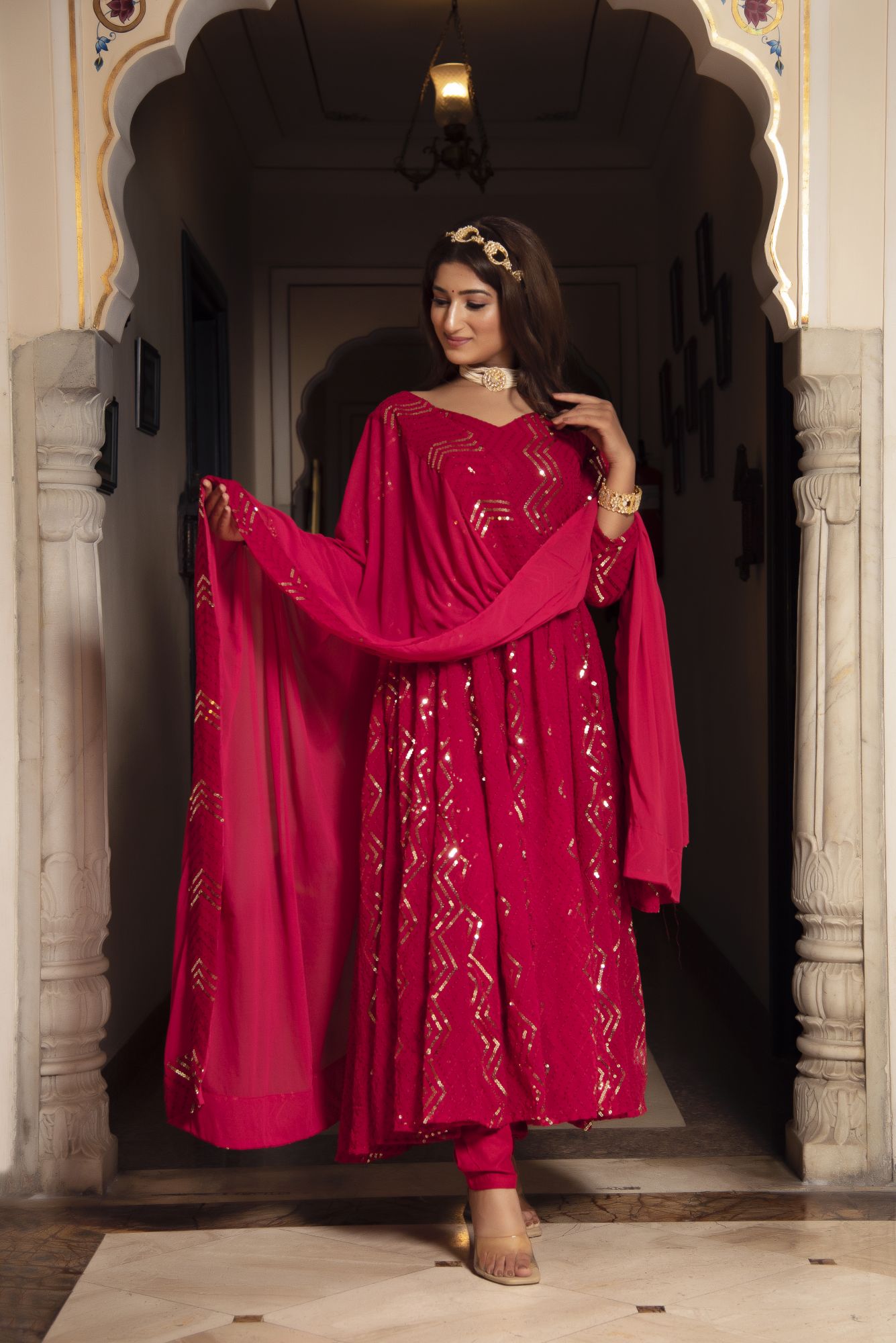 Royal Rani Zigzag Embroided Anarkali Suit Set