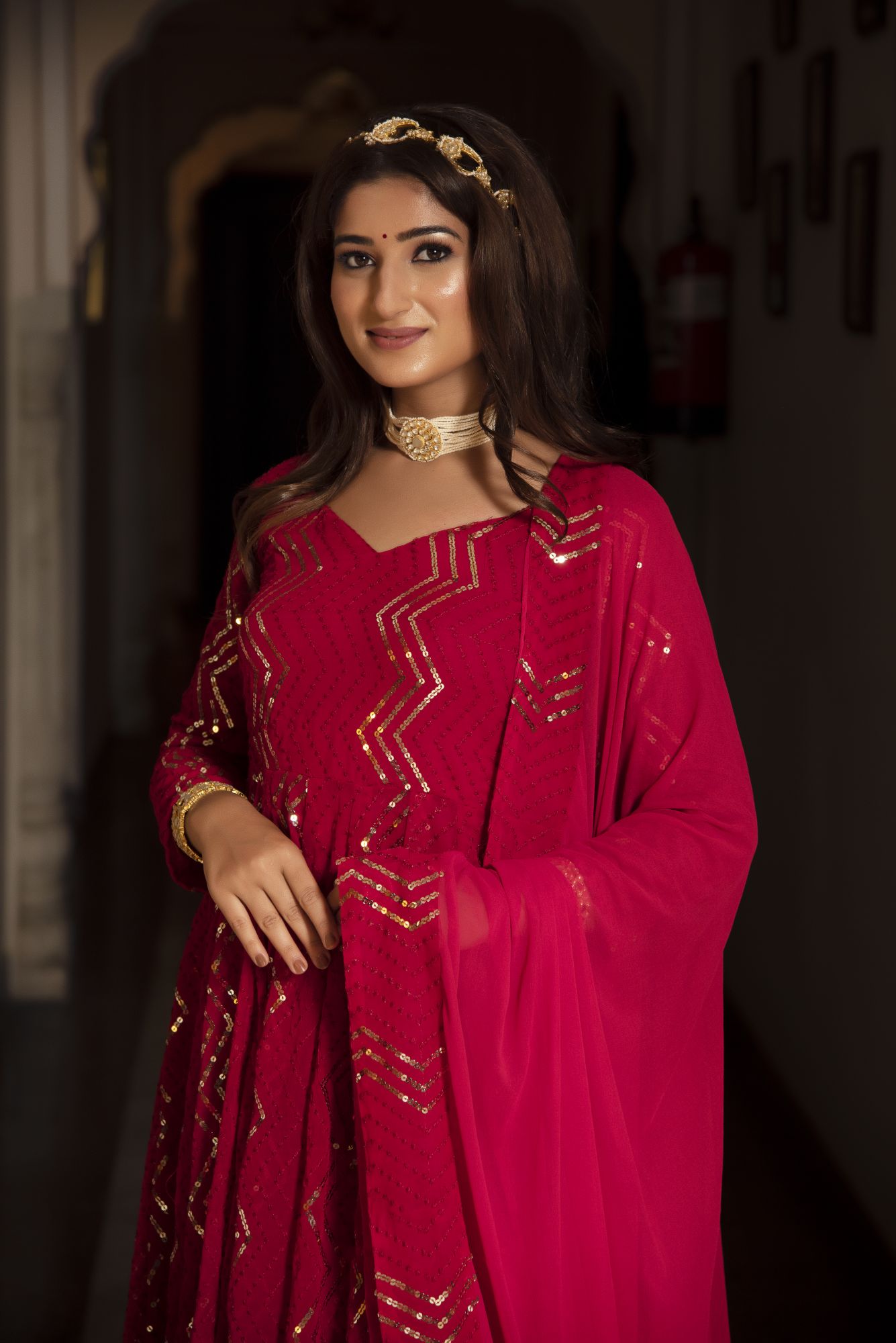 Royal Rani Zigzag Embroided Anarkali Suit Set