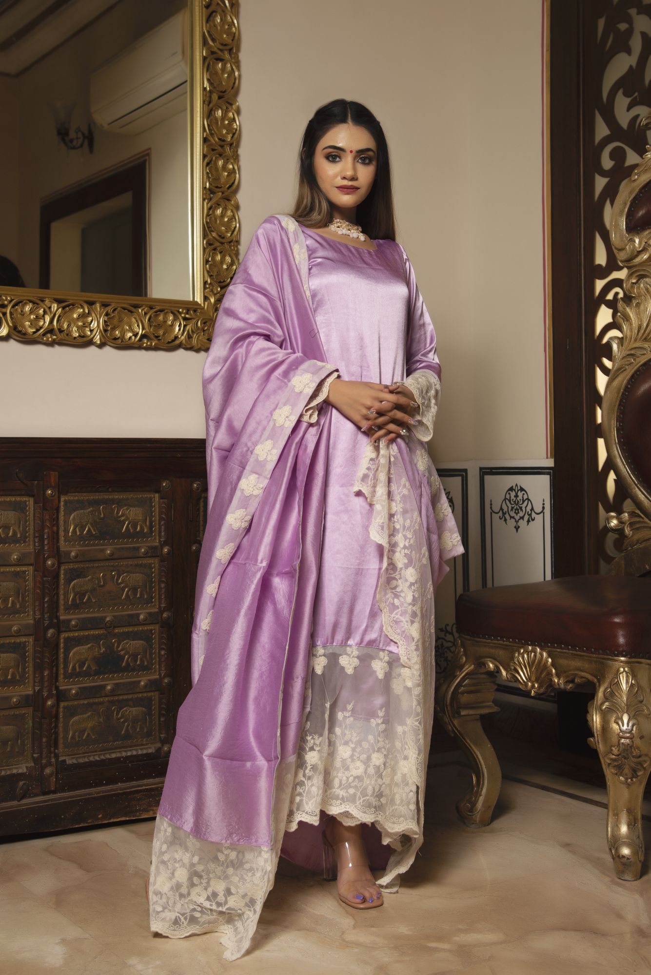 Lilac Shine Satin Suit Set