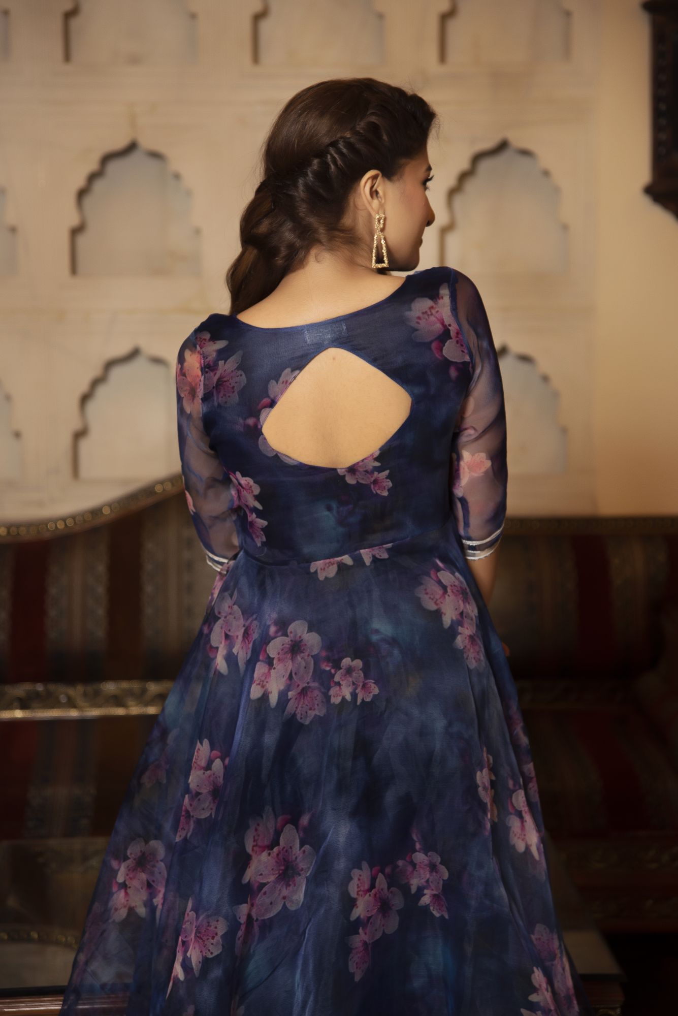 Evening Blue Floral Anarkali Suit Set