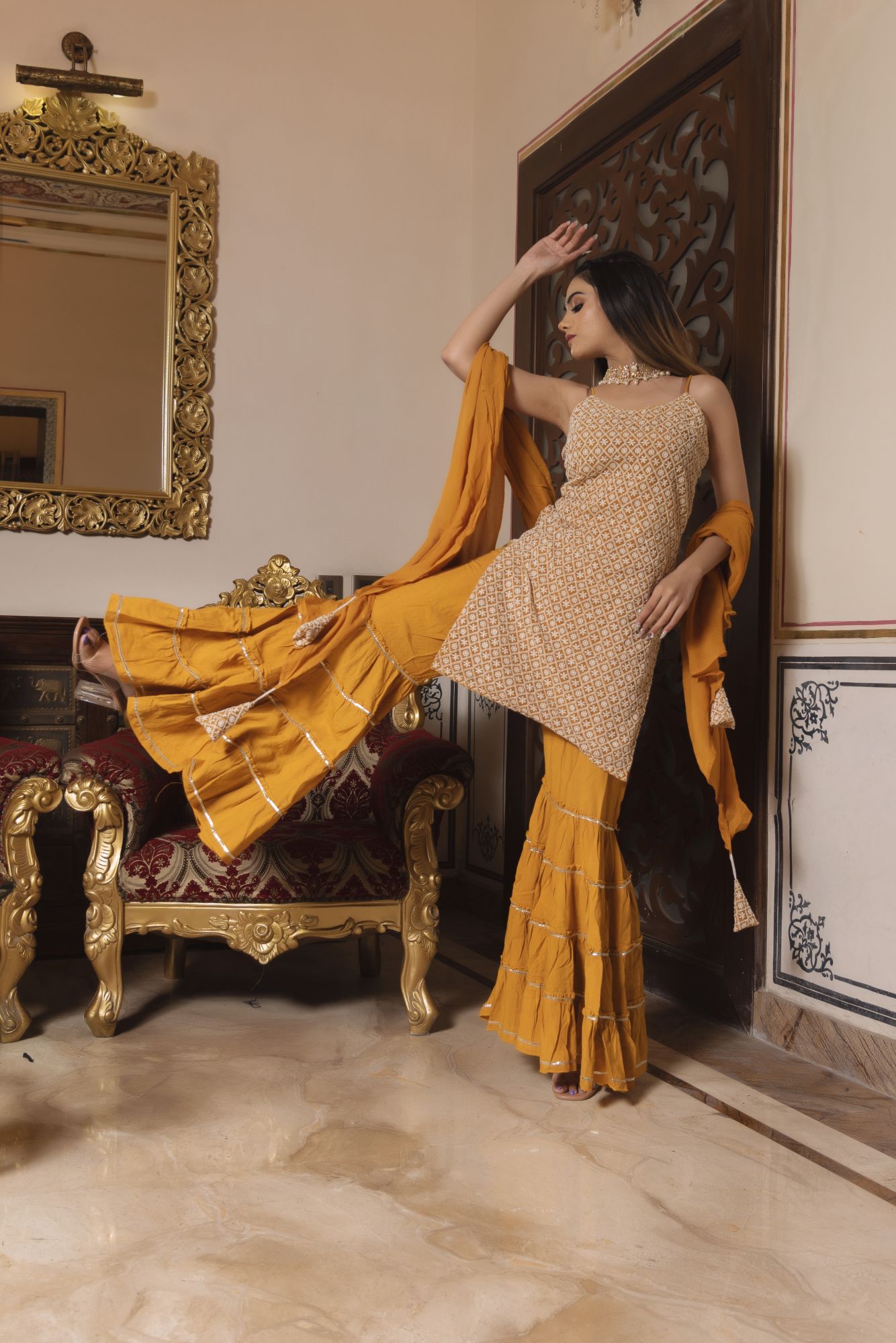 Moore Yellow Chikankari Sharara Set