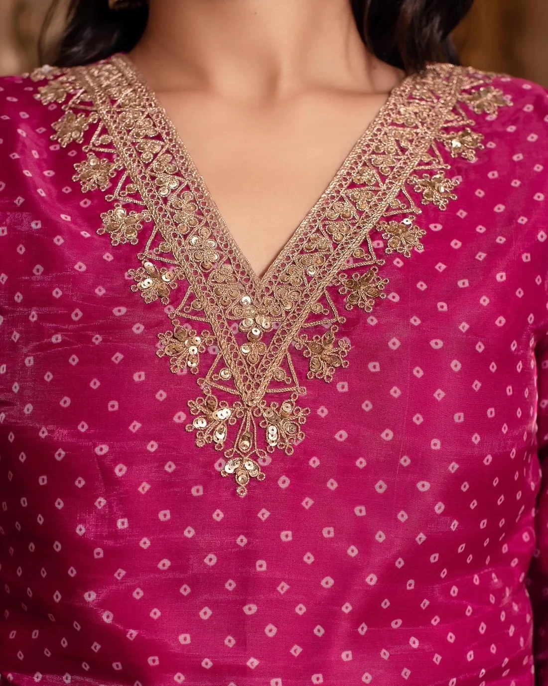 Rani Bandhej Zari Embroidered Sharara Set