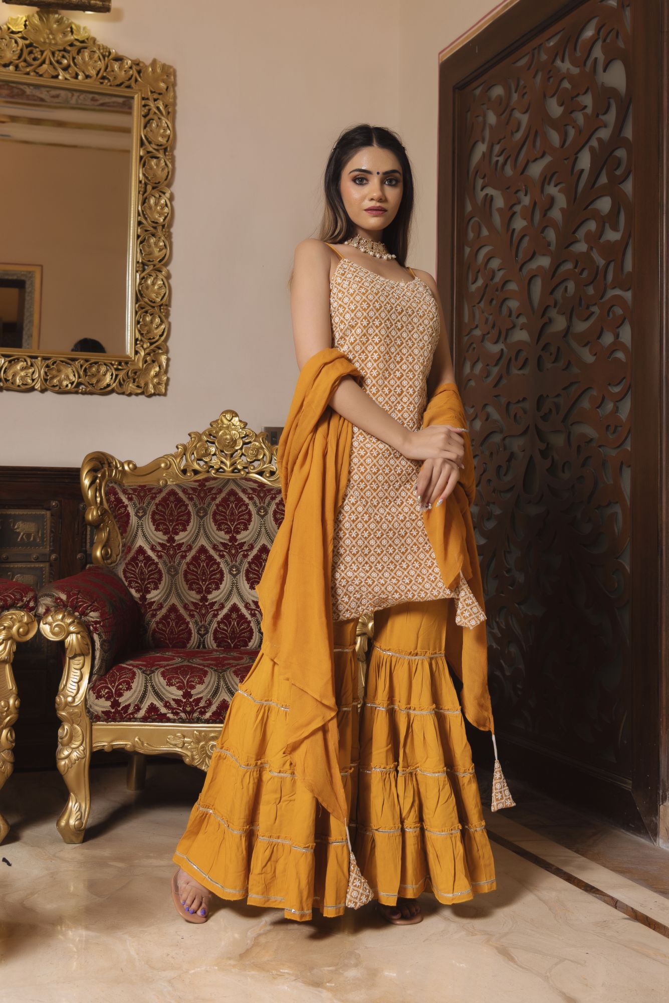 Moore Yellow Chikankari Sharara Set
