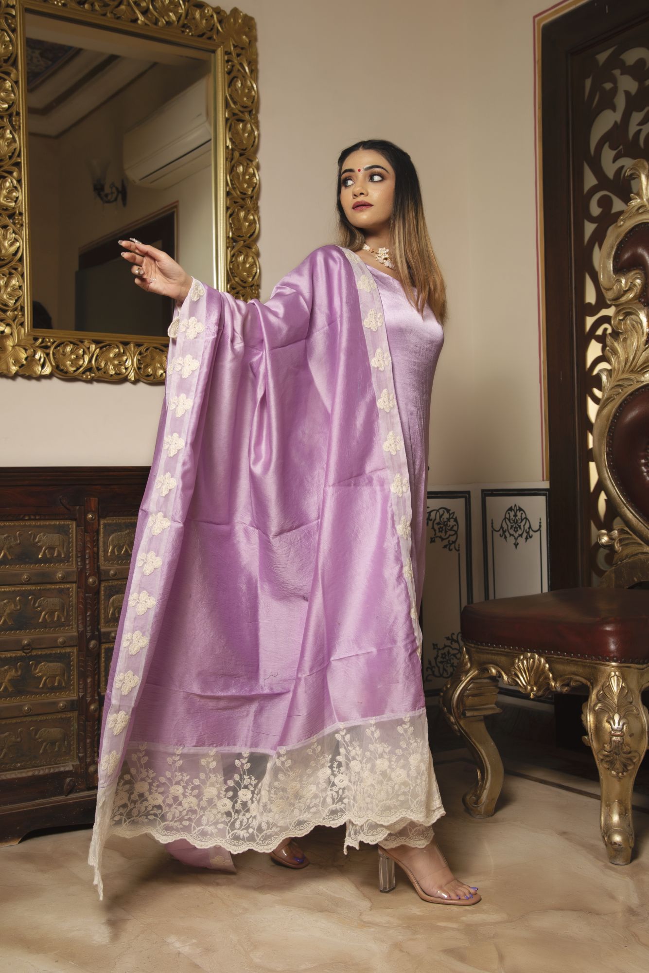 Lilac Shine Satin Suit Set