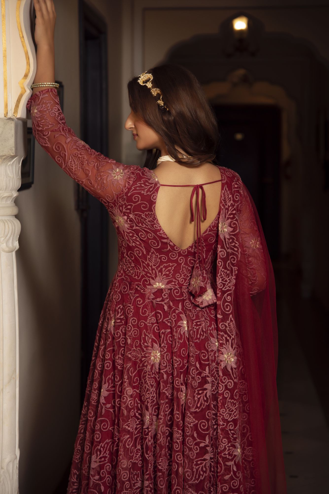 Maroon Embroided Anarkali Suit Set
