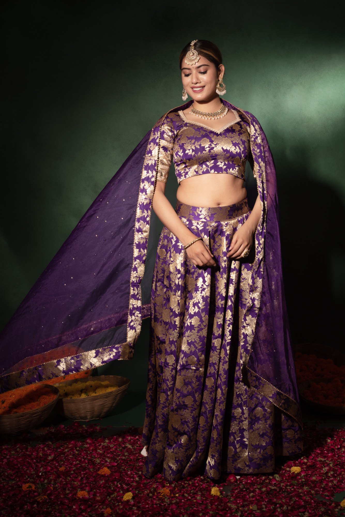 Voilet Purple Banarasi Lehenga Set