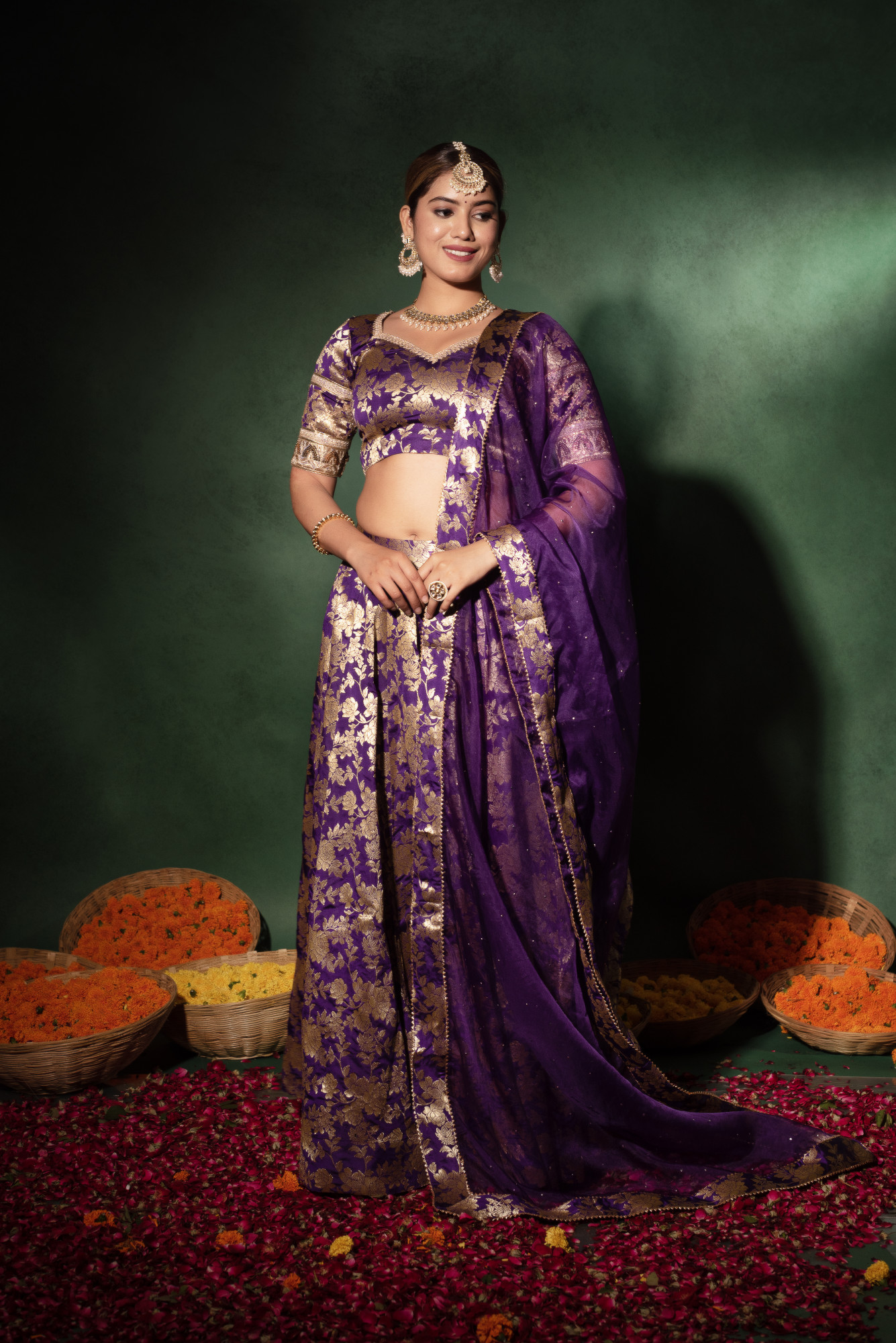 Voilet Purple Banarasi Lehenga Set
