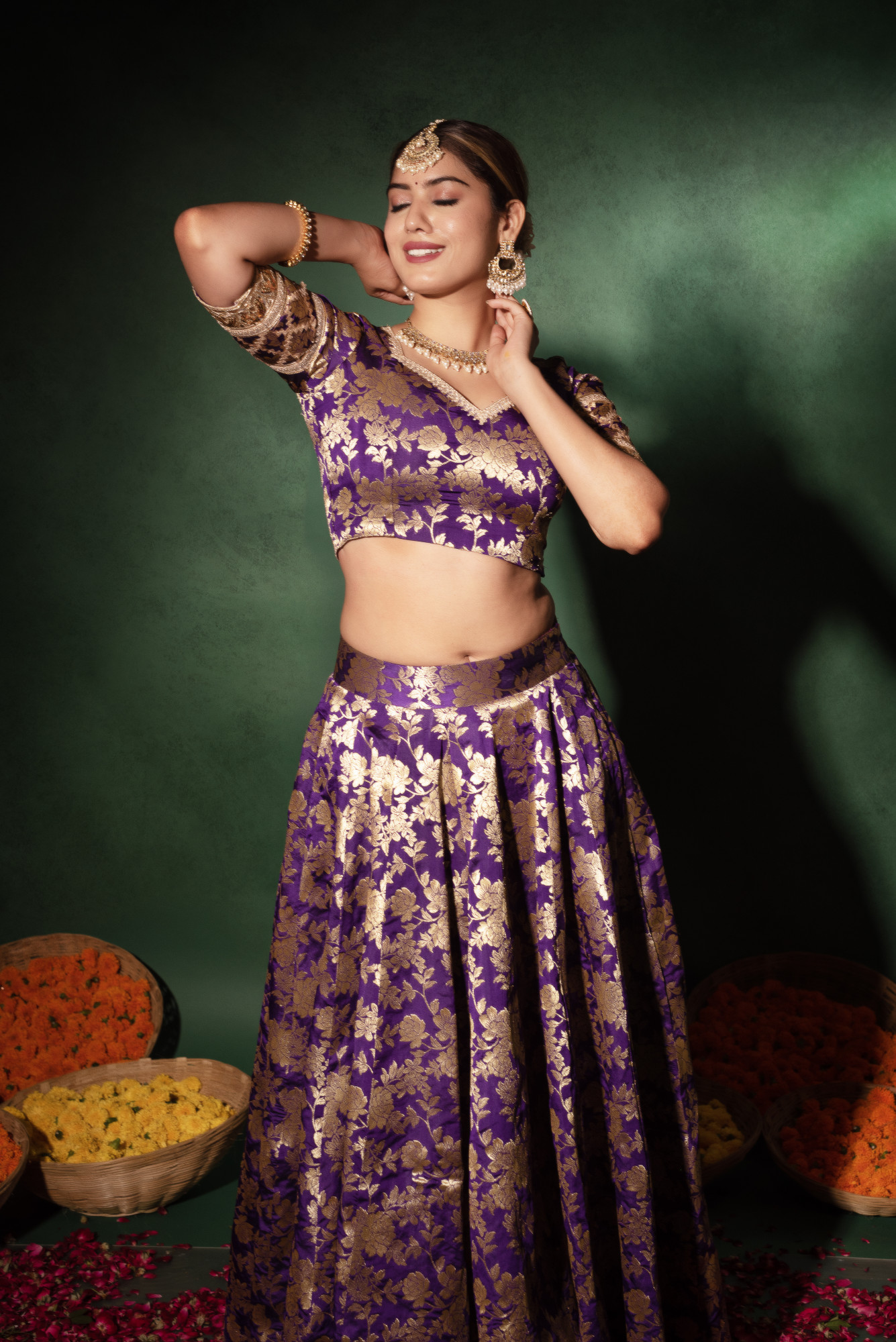 Voilet Purple Banarasi Lehenga Set