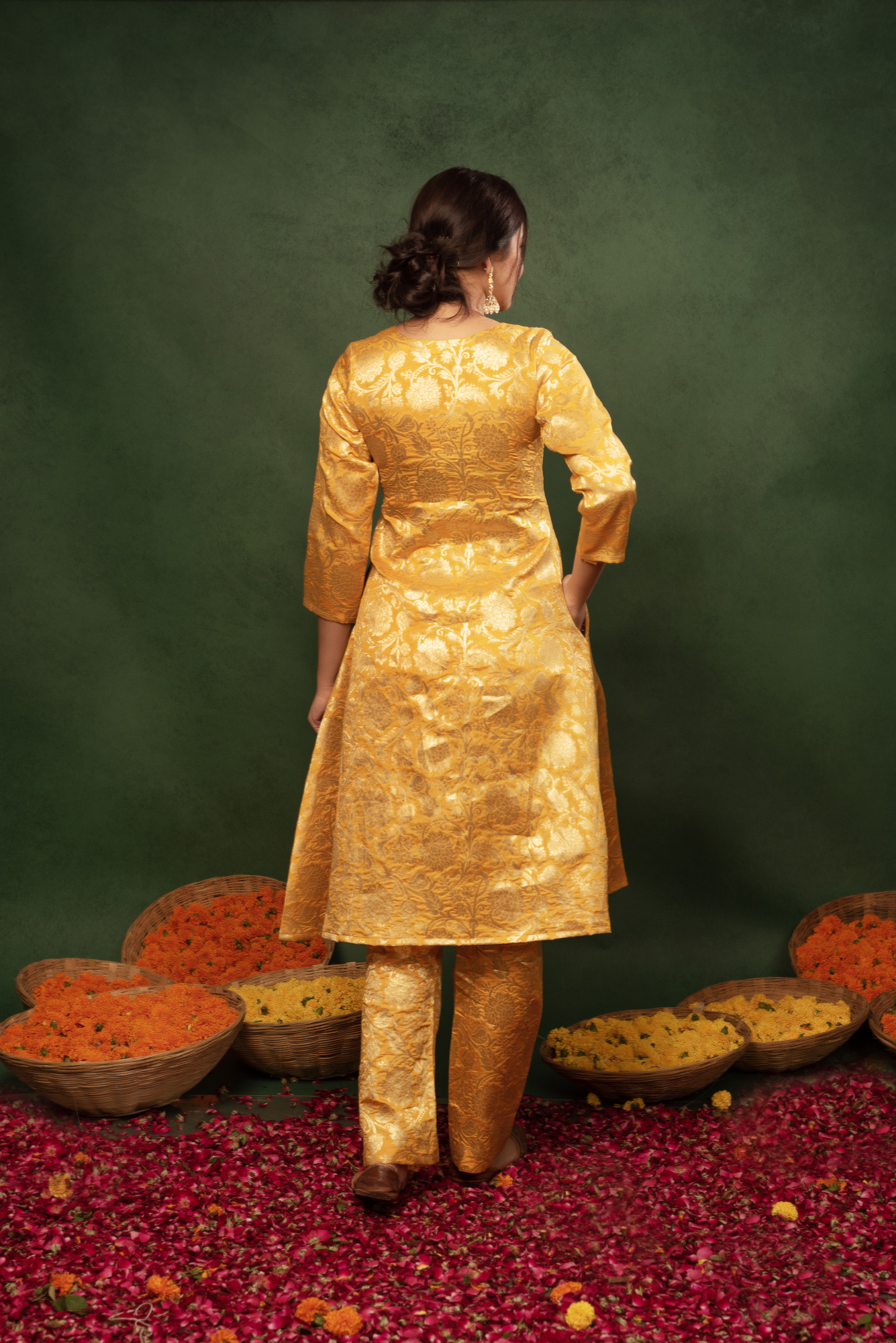 Yellow Bandhej Banarsi Straight Suit Set