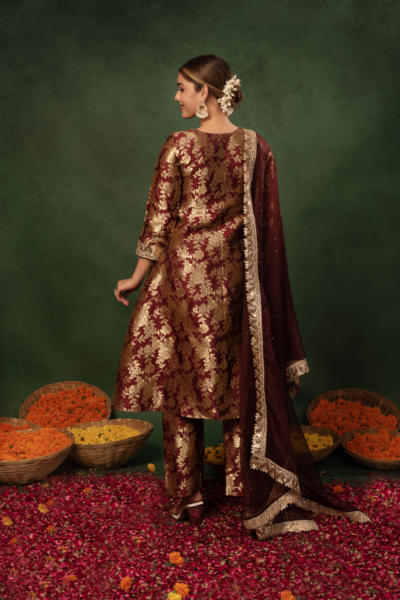 Burnt Maroon Banarasi Straight Suit Set