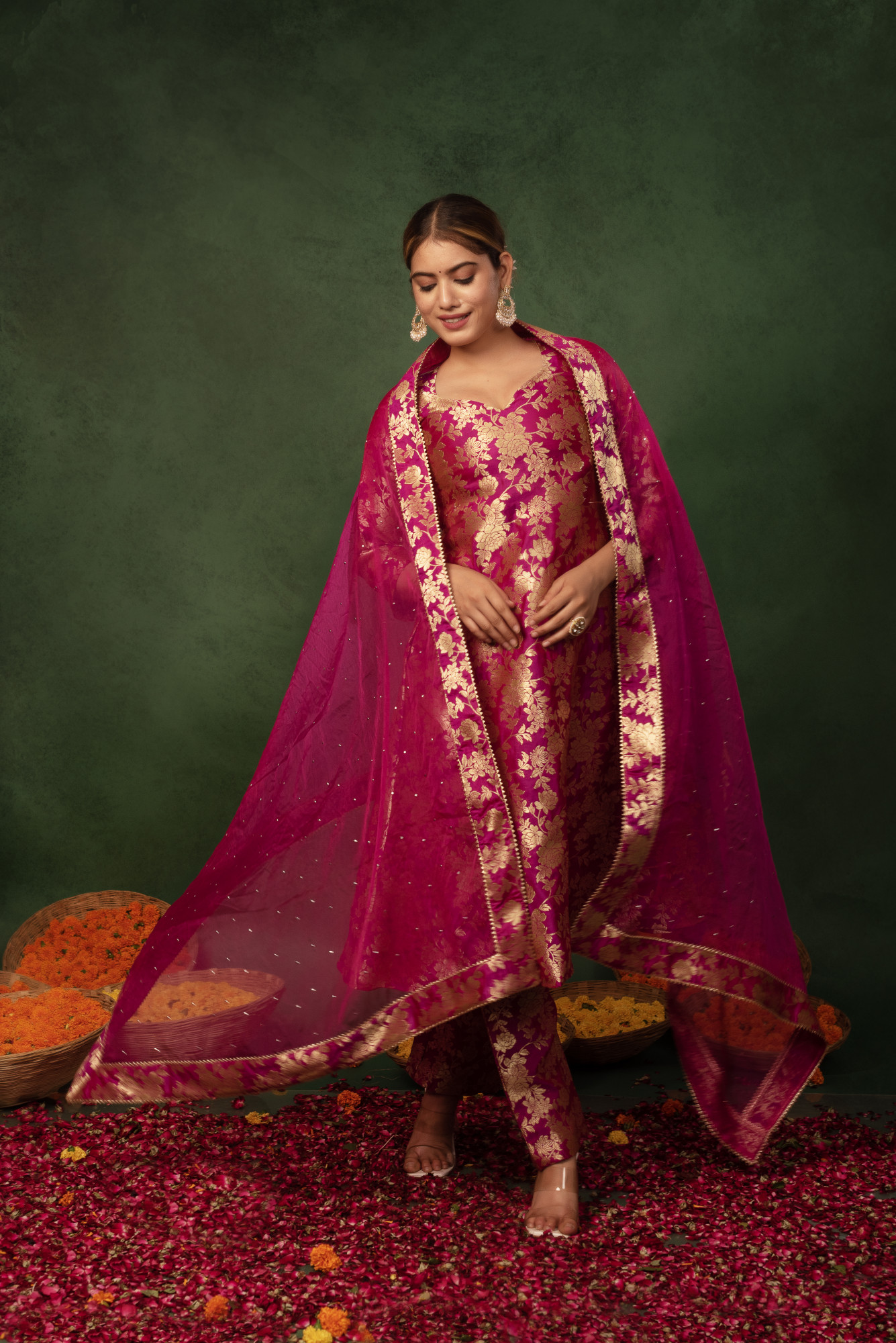 Barbie Pink Banarasi Straight Suit Set