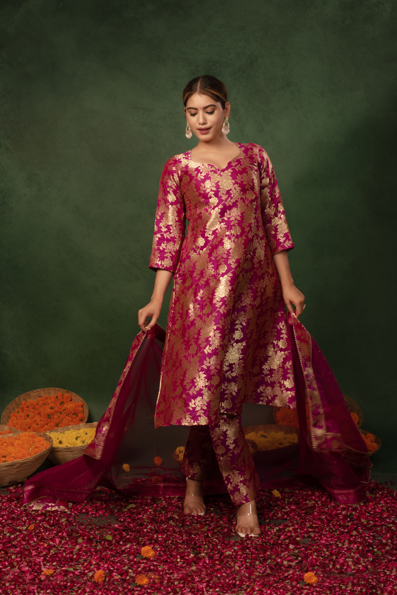 Barbie Pink Banarasi Straight Suit Set