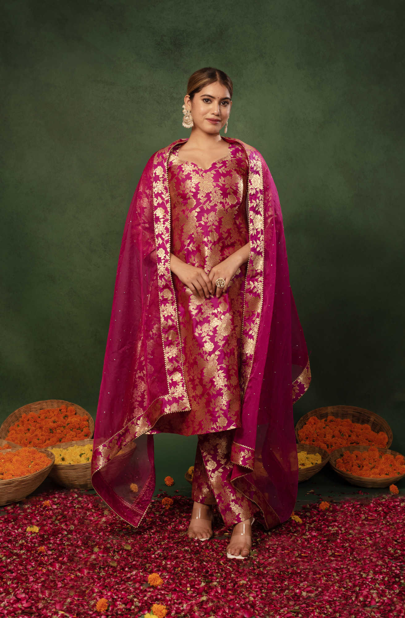 Barbie Pink Banarasi Straight Suit Set