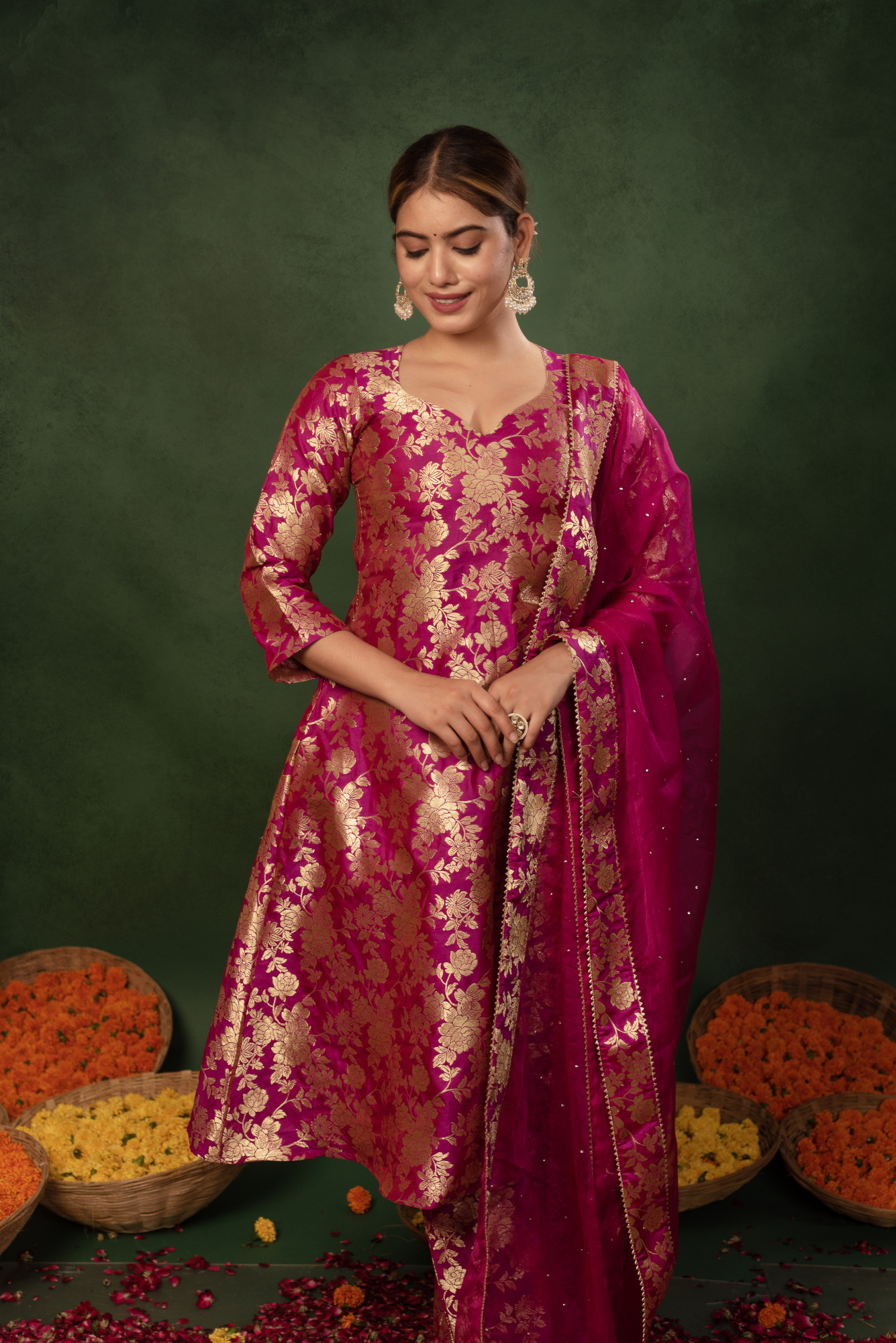 Barbie Pink Banarasi Straight Suit Set