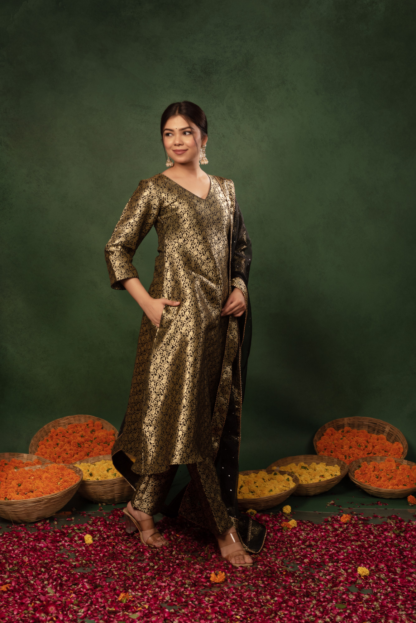 Onyx Gold Banarasi Straight Suit Set