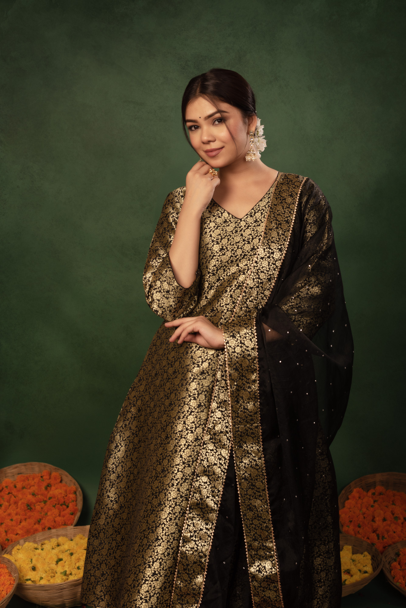 Onyx Gold Banarasi Straight Suit Set