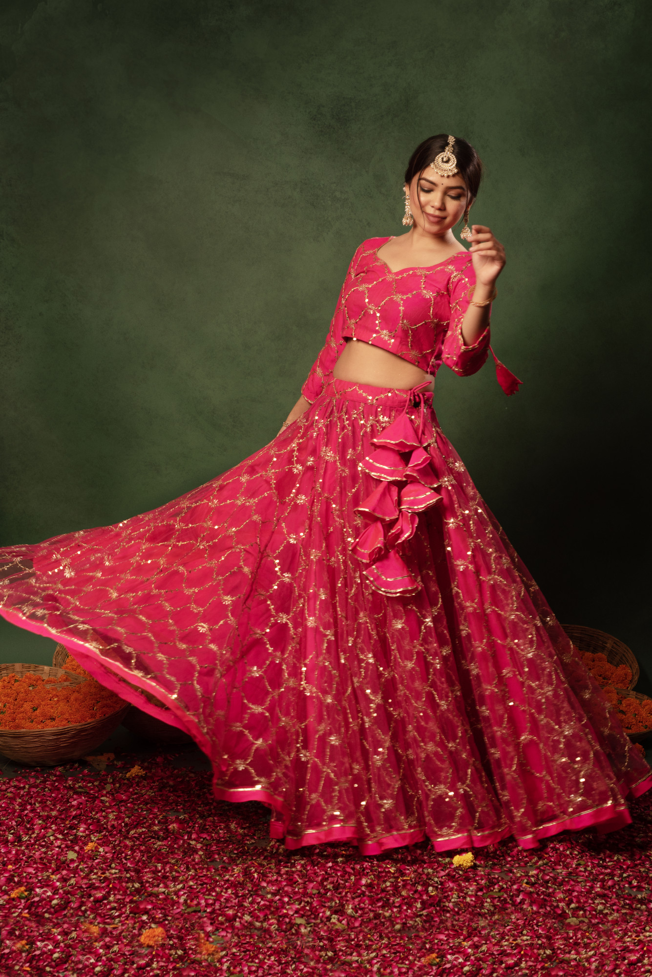 Sunray Rani Sequins Net Embroidered Lehnga Set