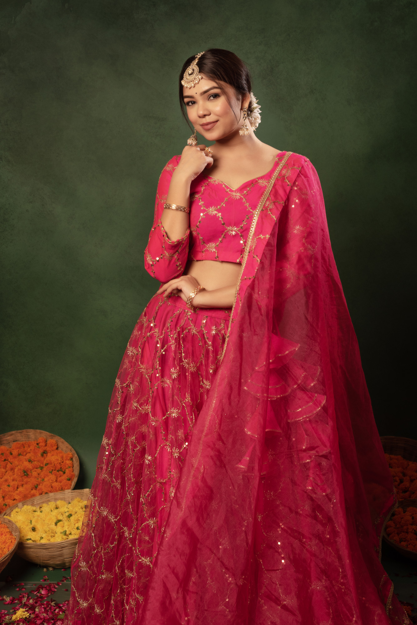 Sunray Rani Sequins Net Embroidered Lehnga Set