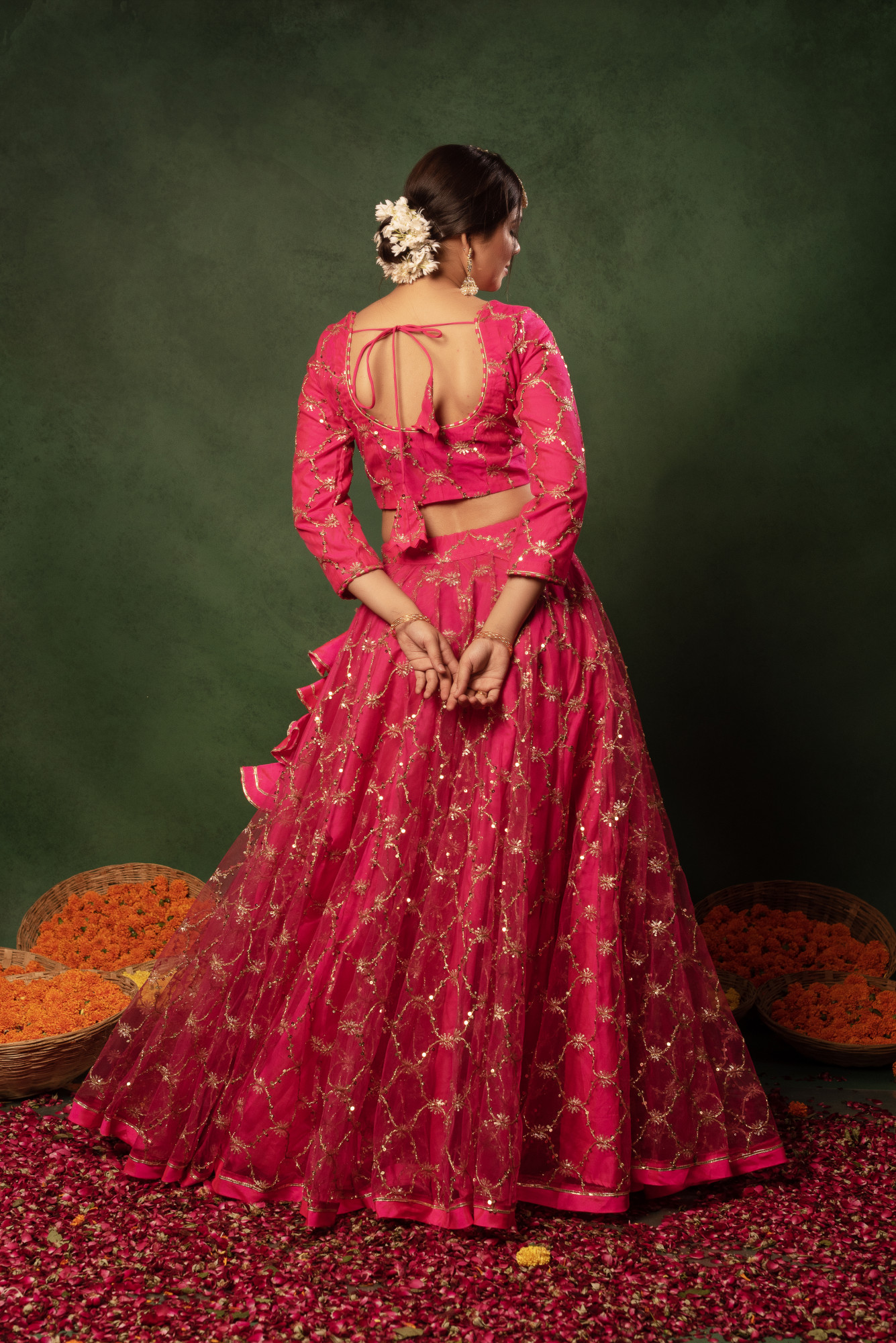 Sunray Rani Sequins Net Embroidered Lehnga Set