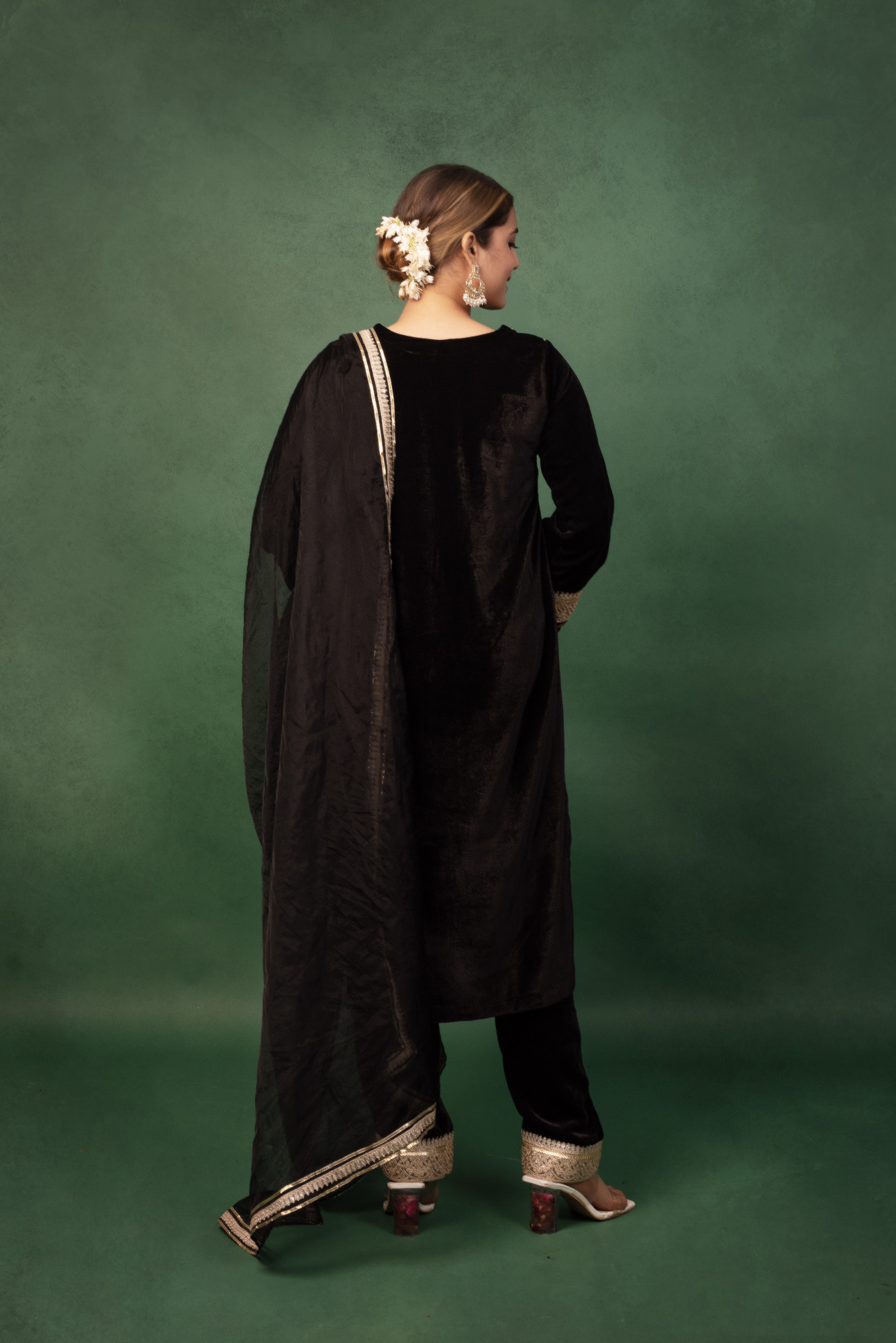 Saiba Black Velvet Gota Work Kurta Set