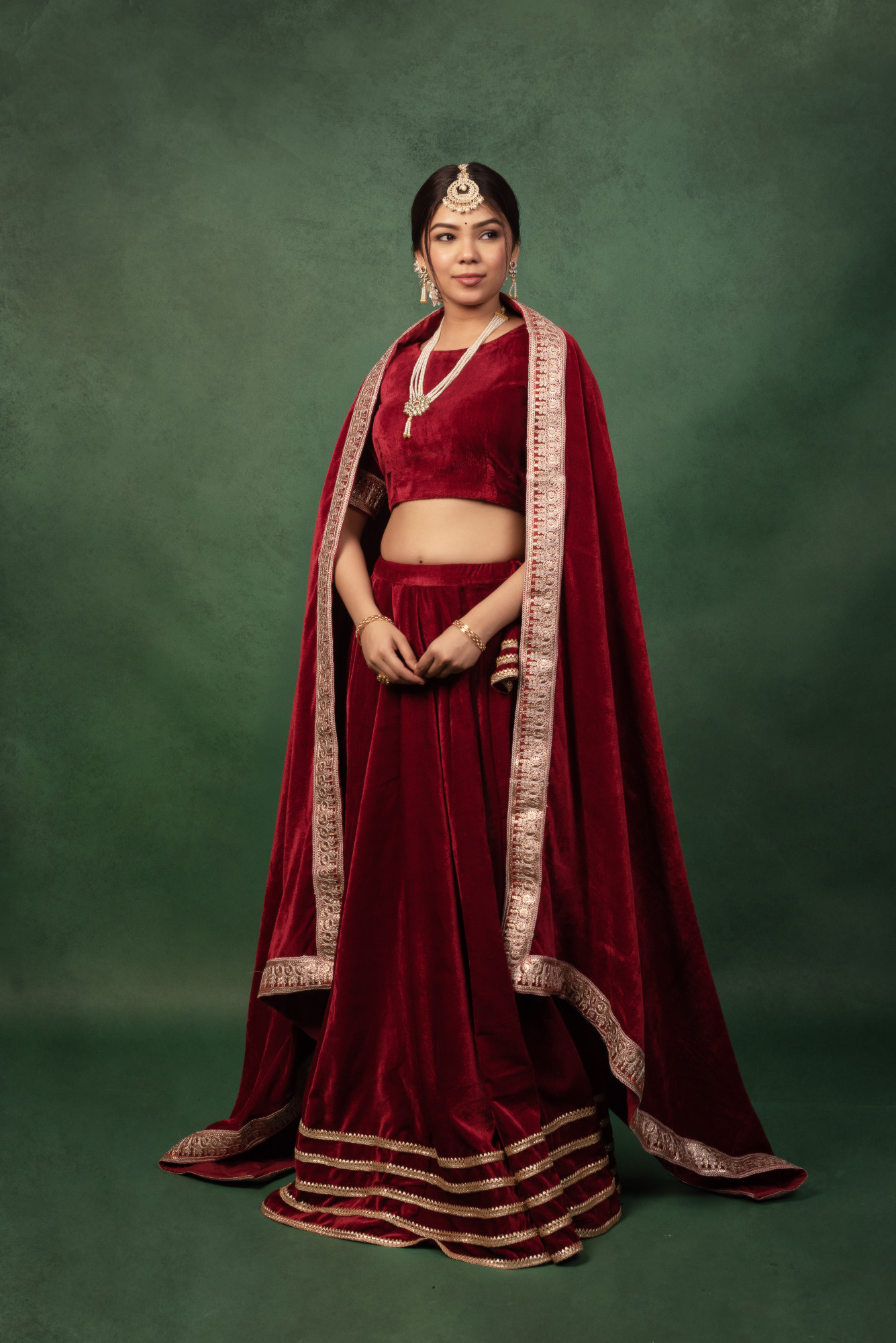 Classic Maroon Velvet Lehnga Set