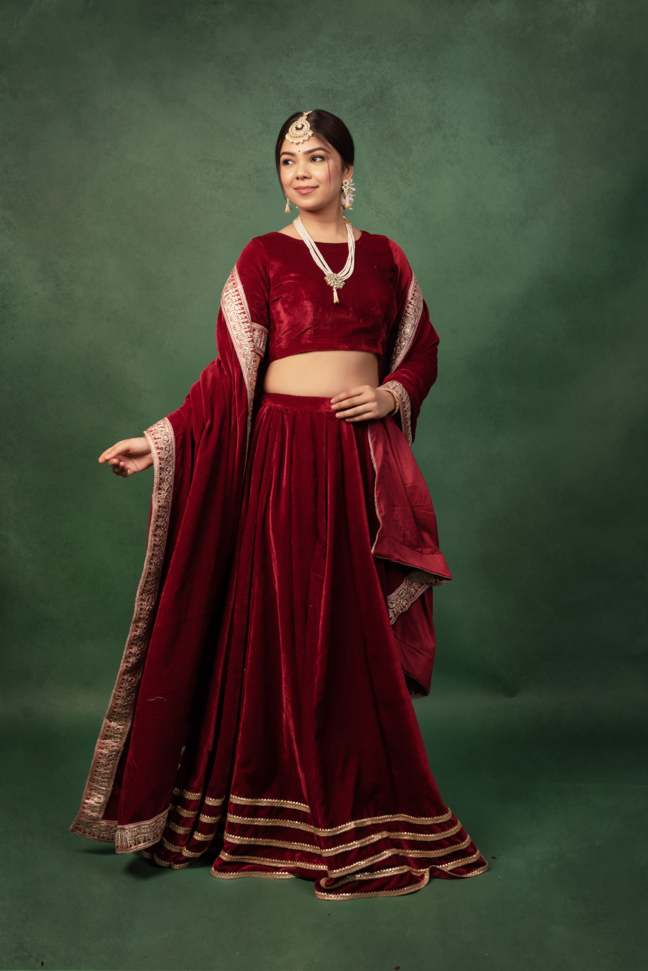 Classic Maroon Velvet Lehnga Set