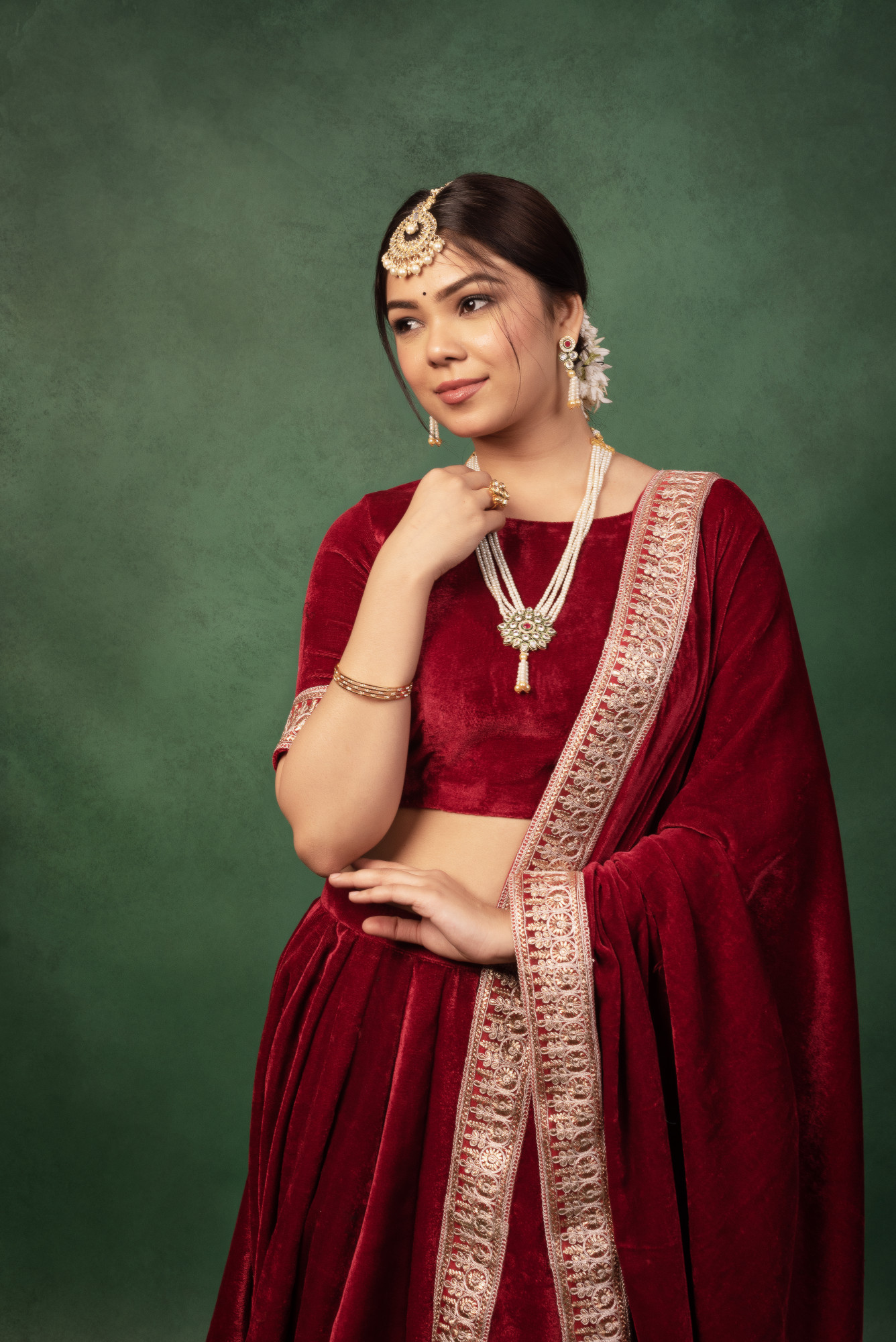 Classic Maroon Velvet Lehnga Set