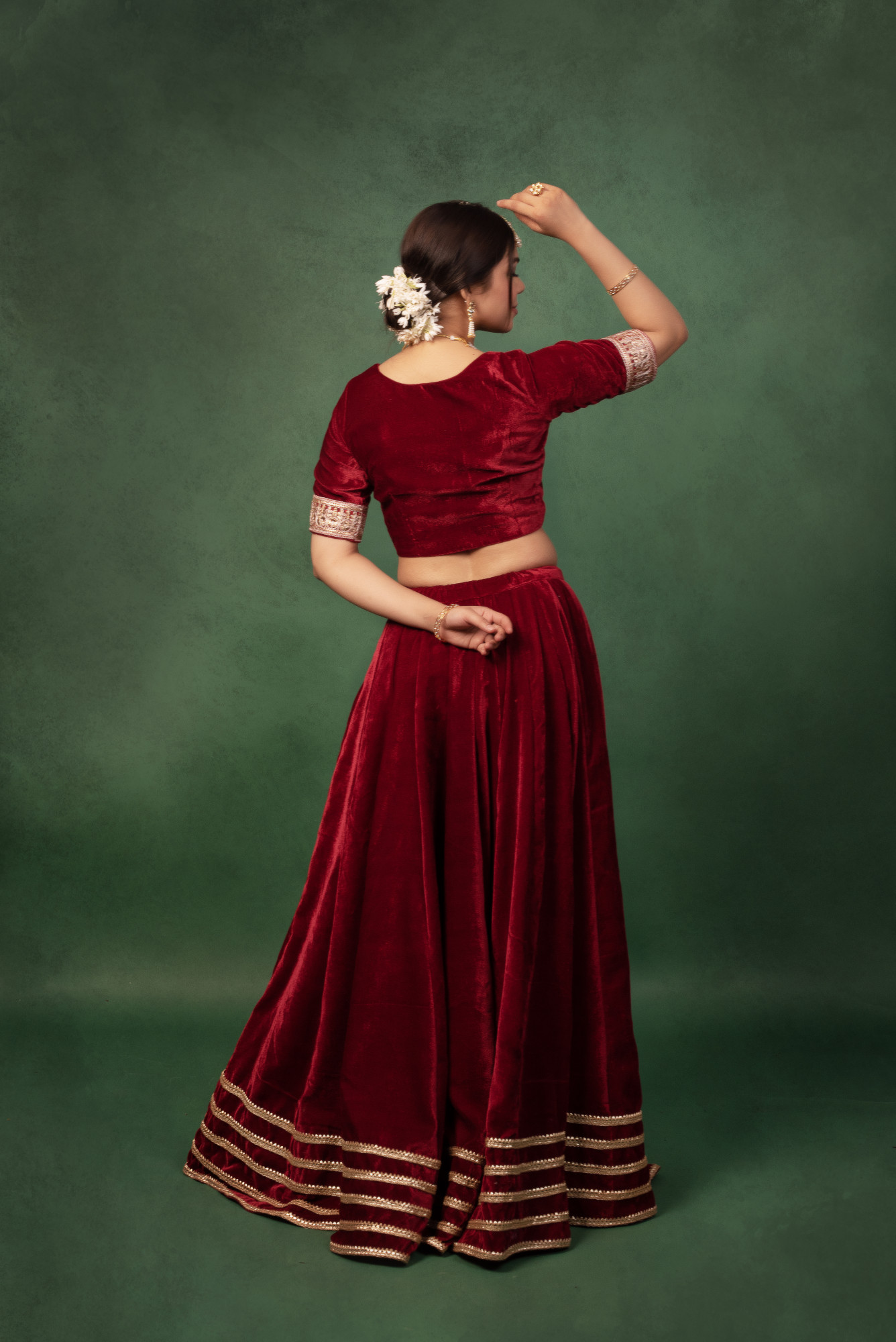 Classic Maroon Velvet Lehnga Set
