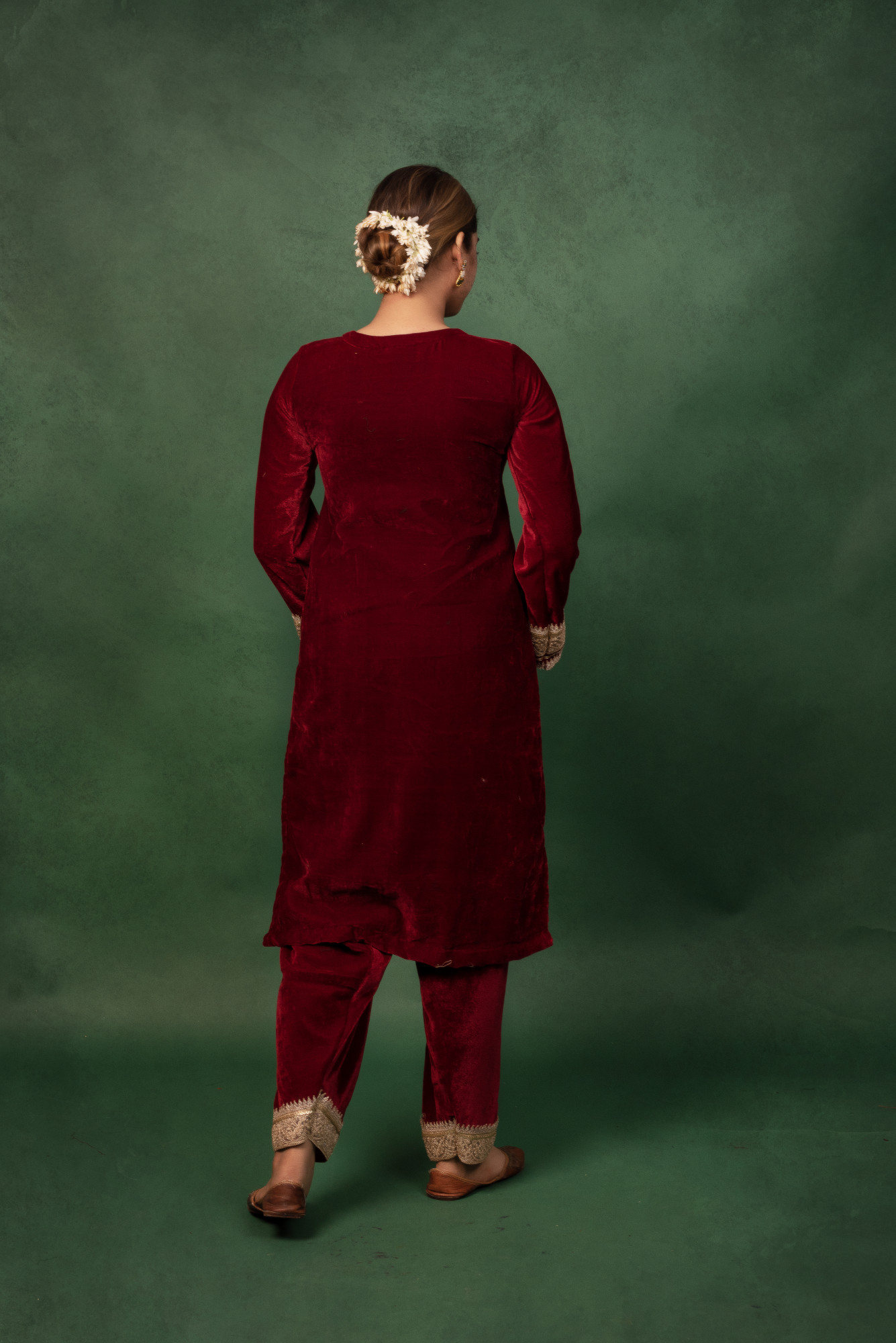 Marron Velvet Gota Work Kurta Set