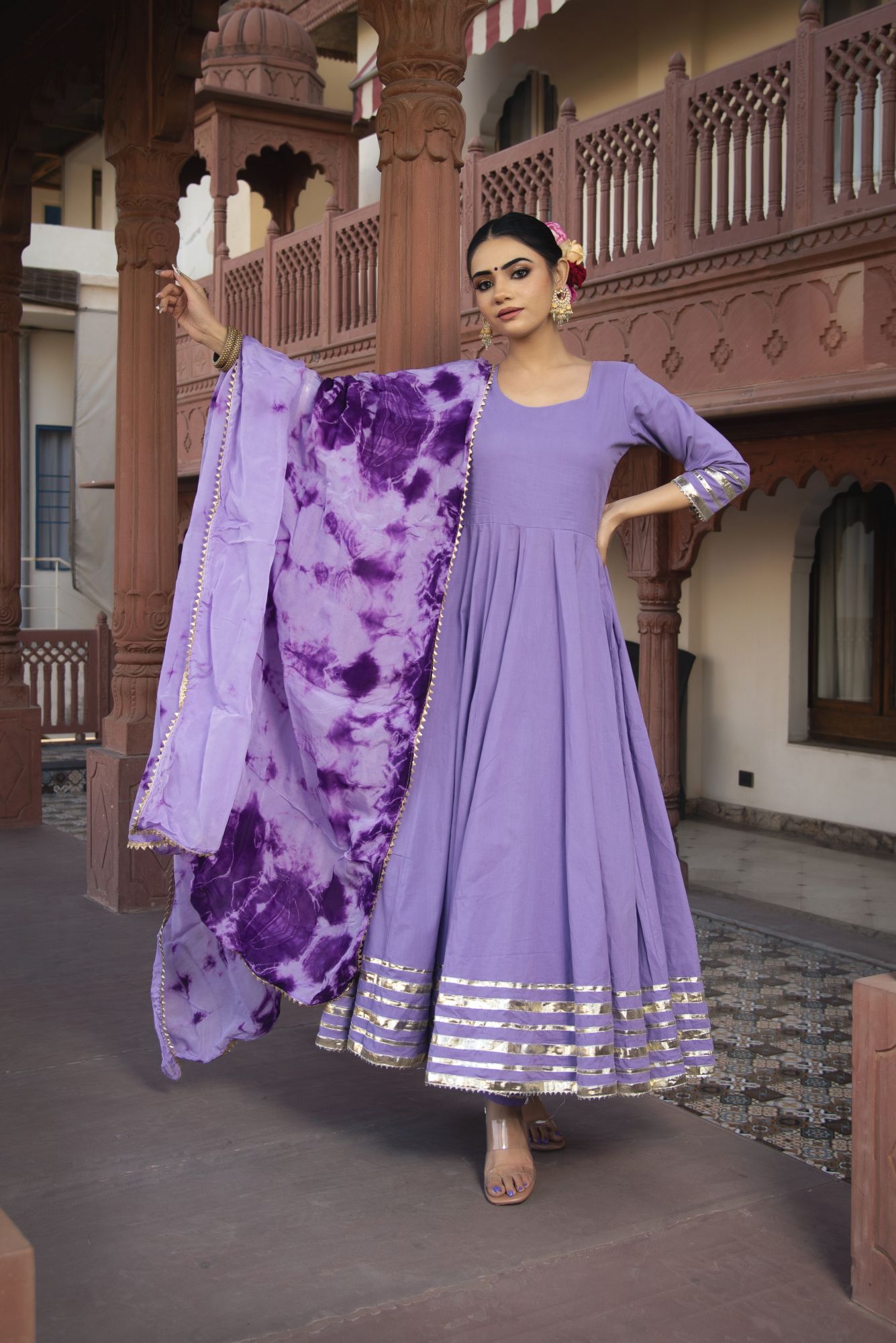 Lilac Tie and Dye Gotapatti Anarkali Suit Set