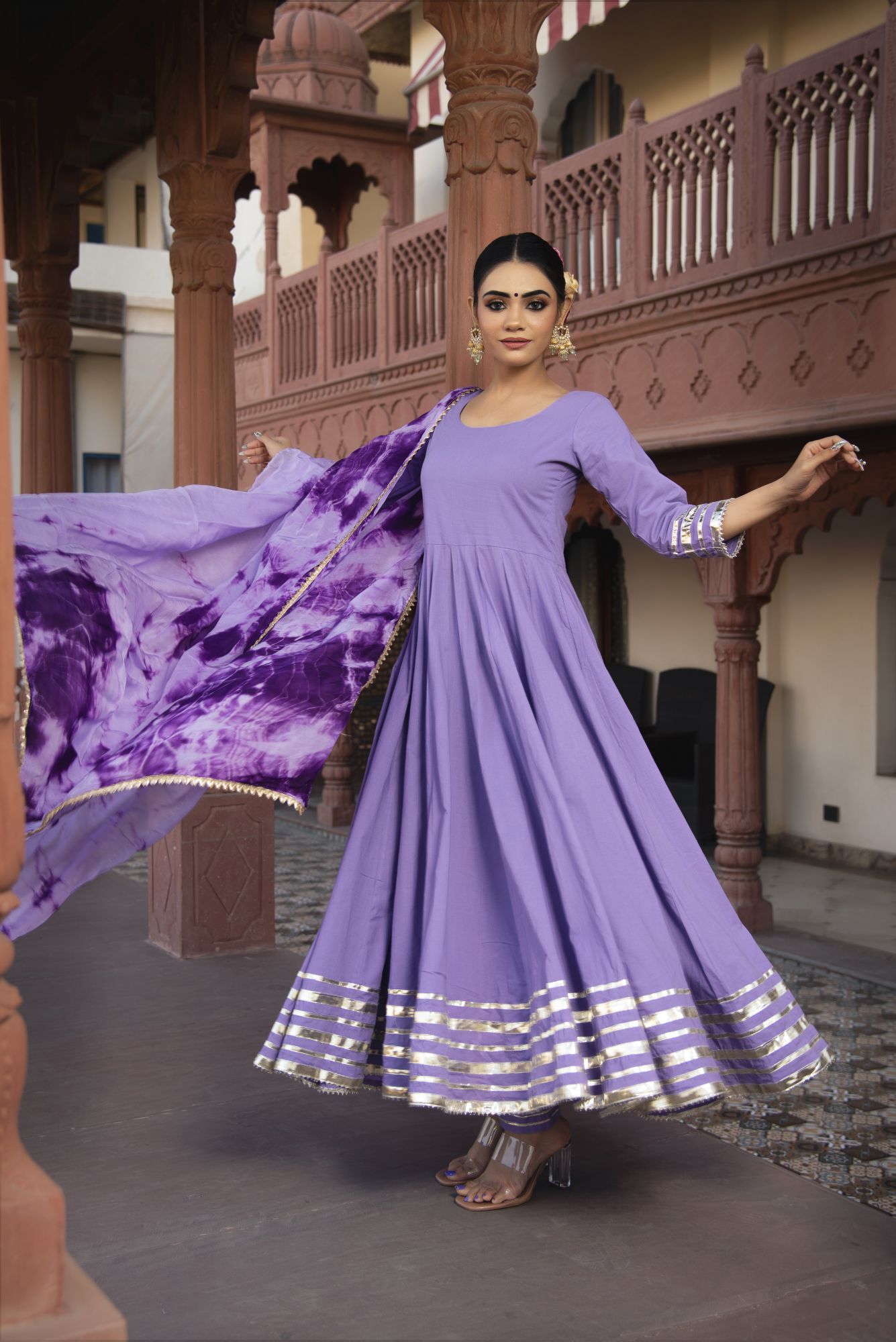 Lilac Tie and Dye Gotapatti Anarkali Suit Set