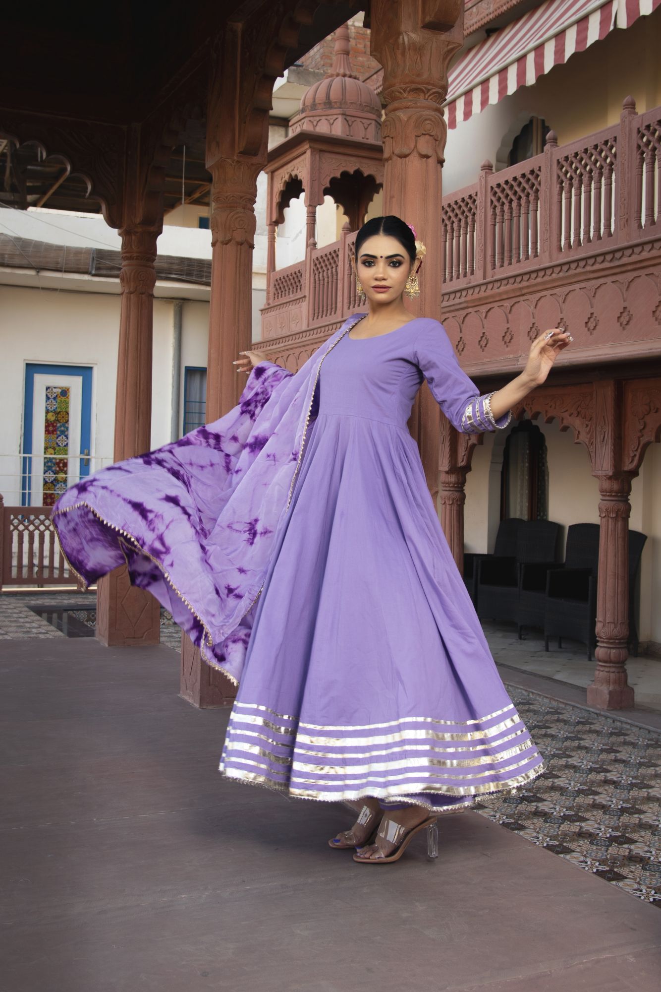 Lilac Tie and Dye Gotapatti Anarkali Suit Set