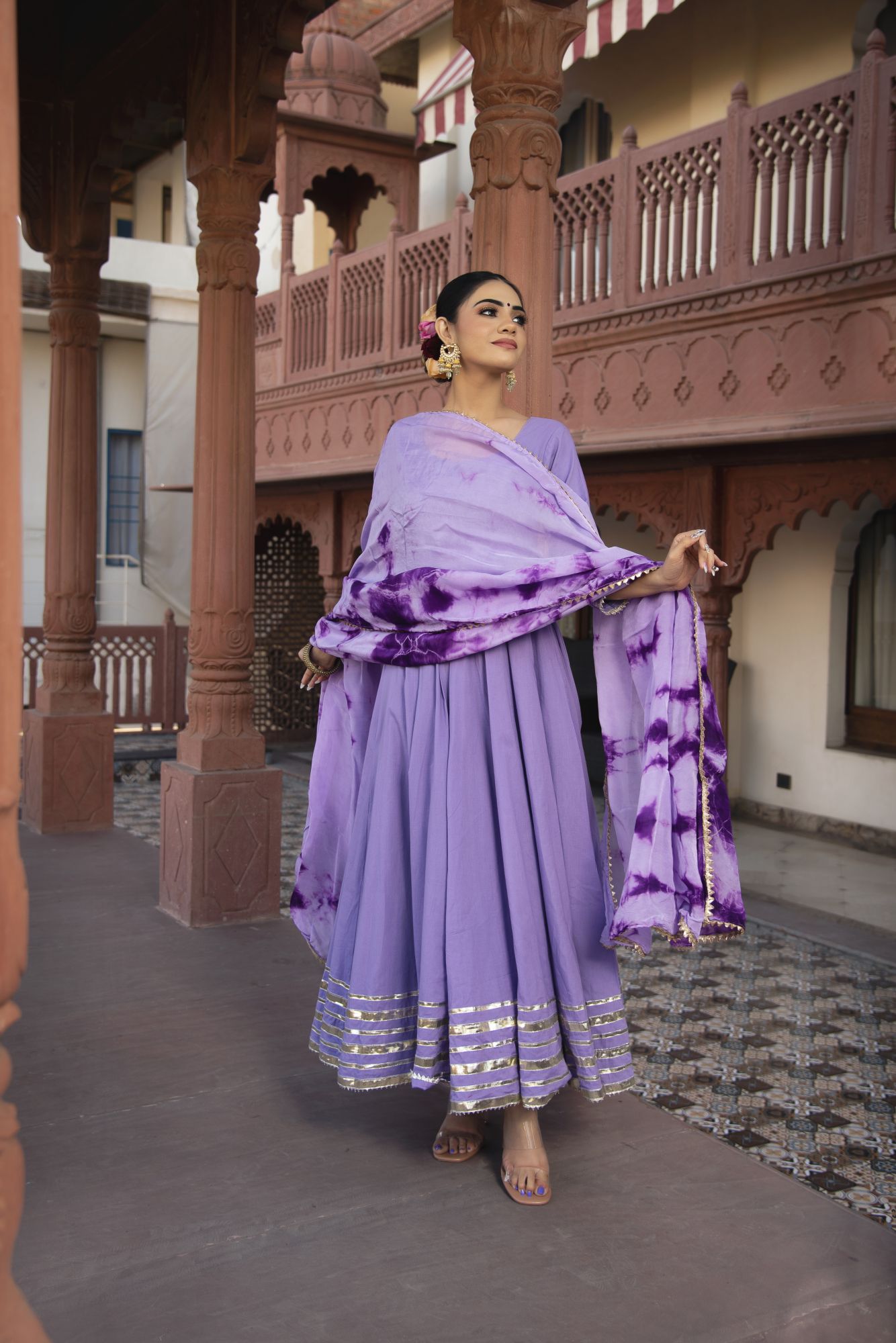 Lilac Tie and Dye Gotapatti Anarkali Suit Set