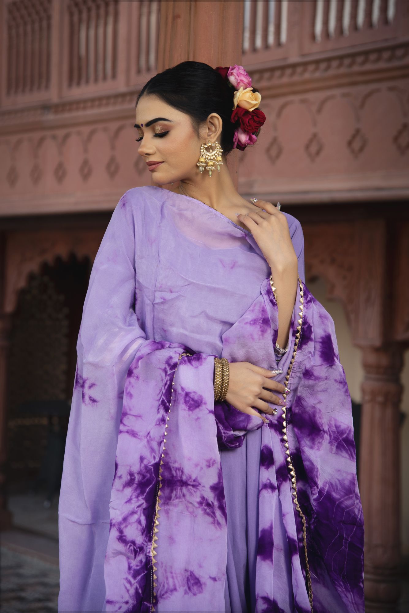 Lilac Tie and Dye Gotapatti Anarkali Suit Set