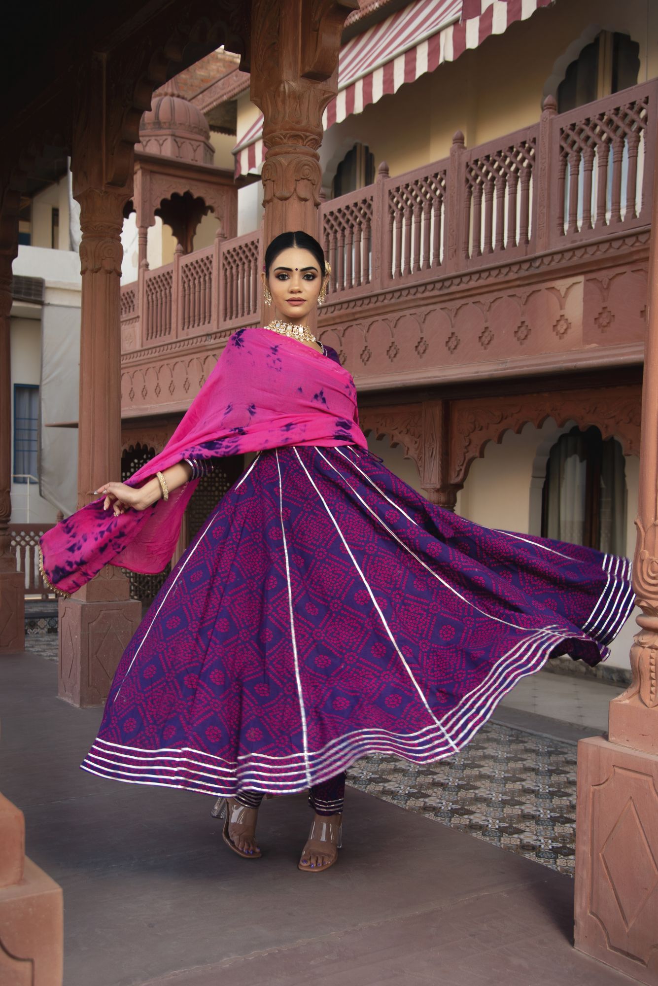 Purple Bhandhej Gotapatti Anarkali Suit Set