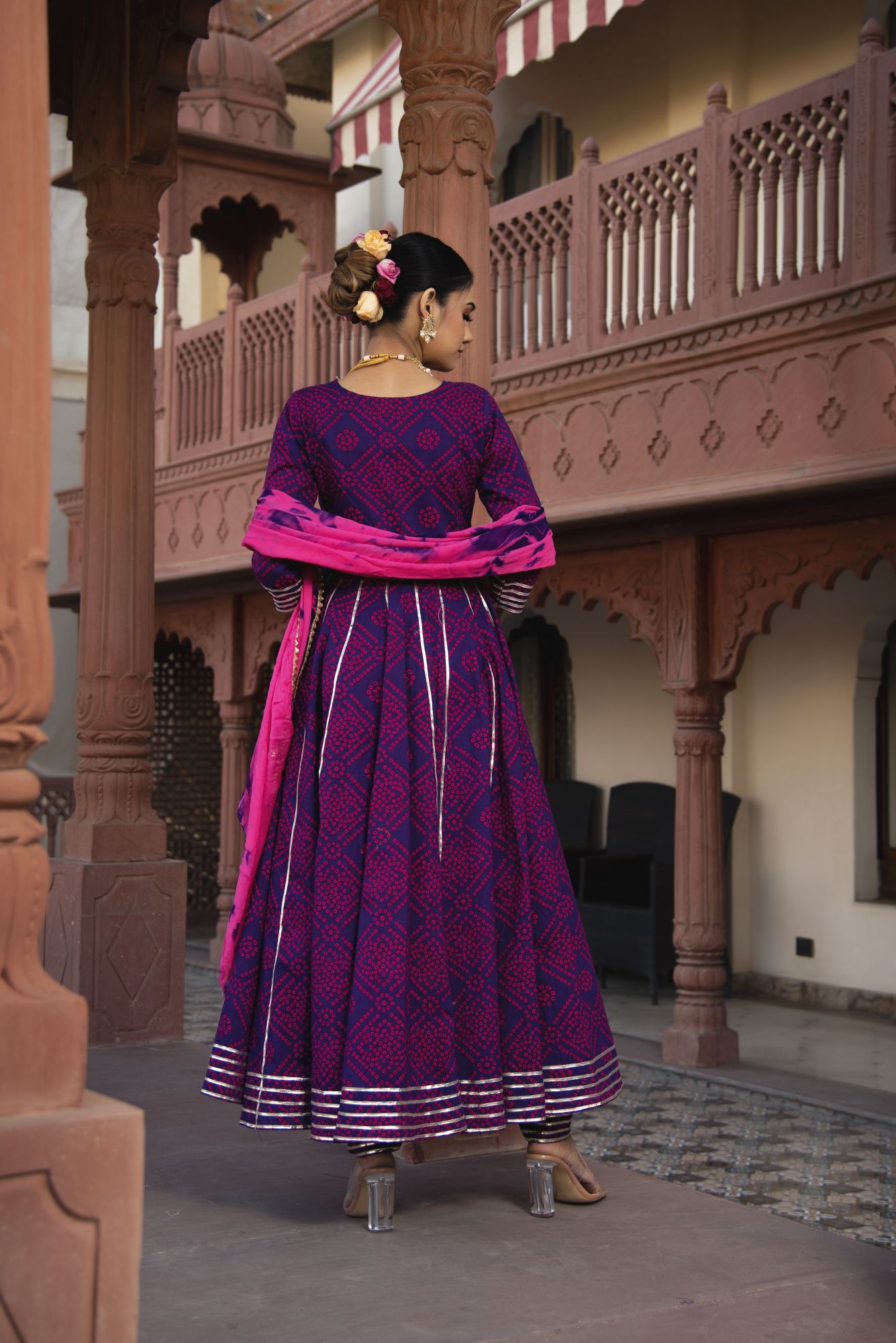Purple Bhandhej Gotapatti Anarkali Suit Set