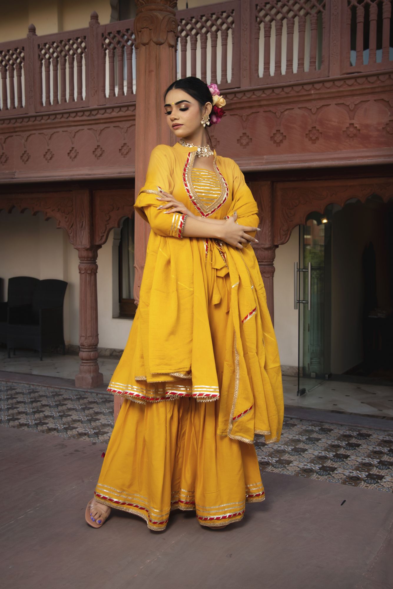 Haldi Pick Gotapatti Handwork Sharara Set