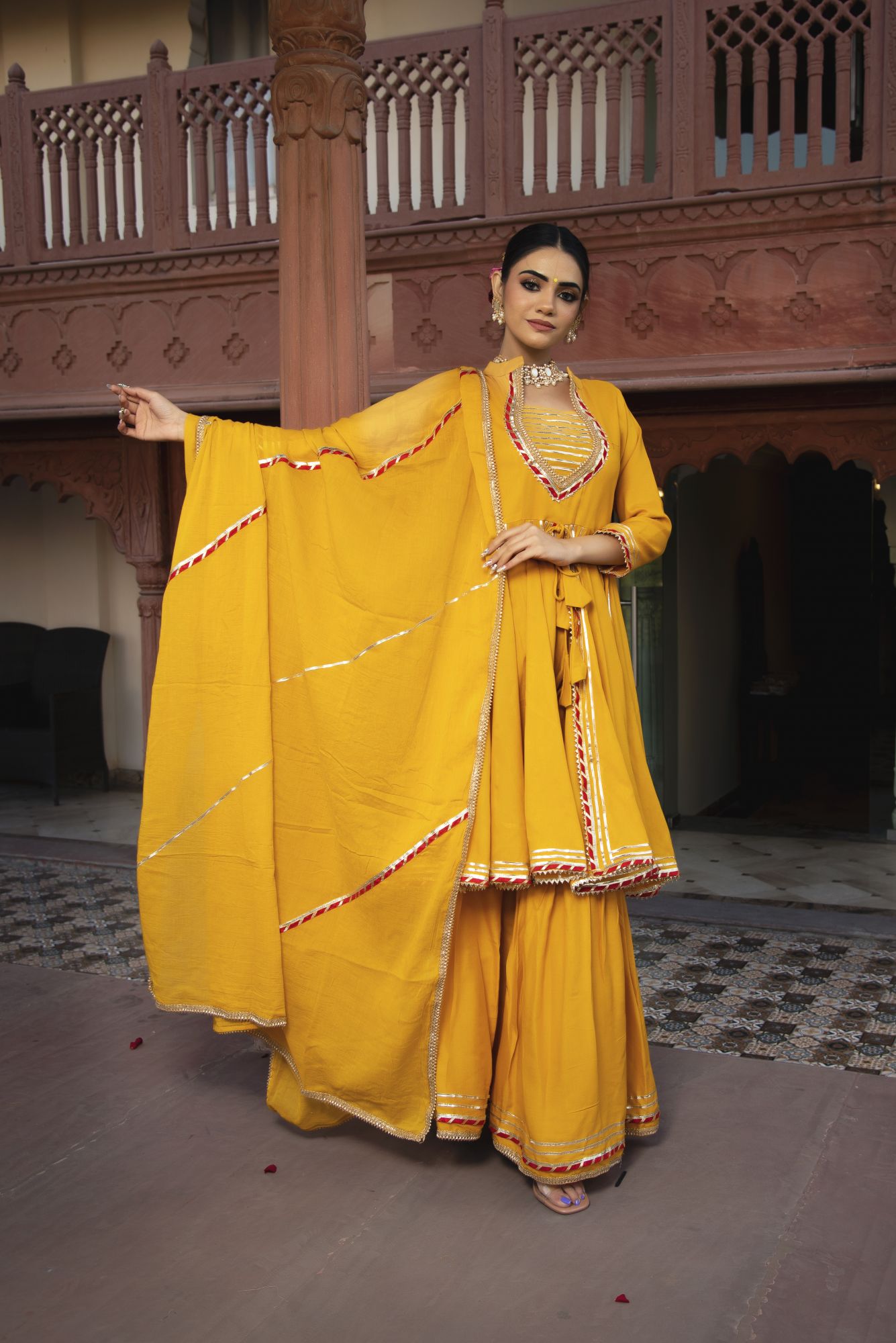 Haldi Pick Gotapatti Handwork Sharara Set