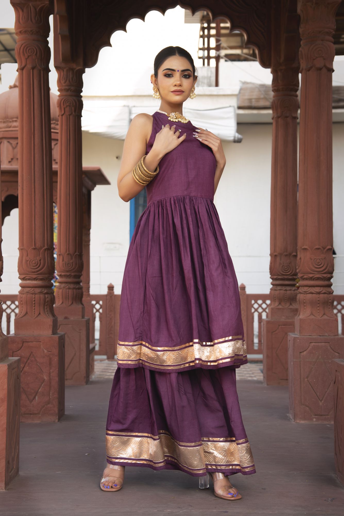 Purple Play Gotapatti Anarkali Suit Set
