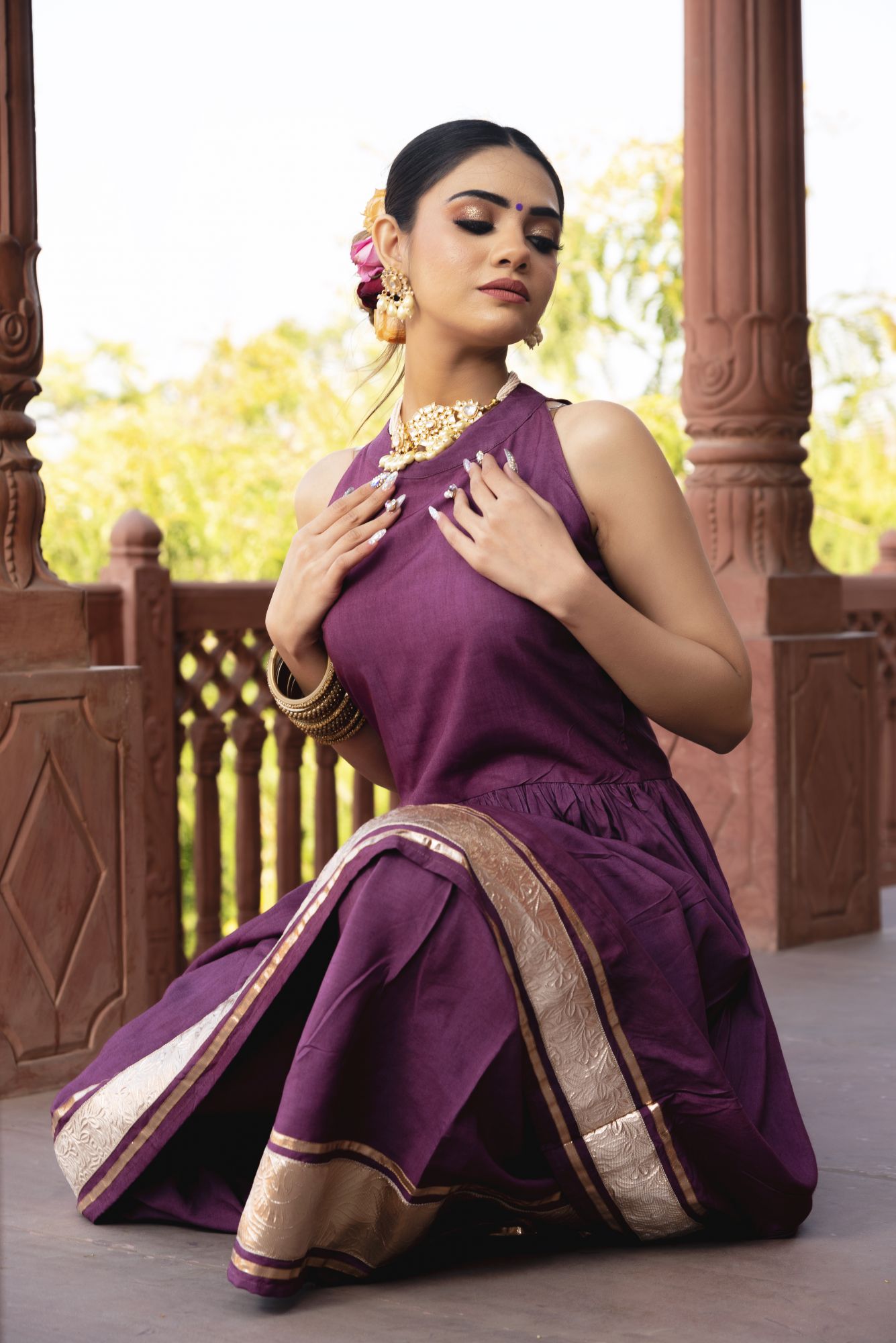 Purple Play Gotapatti Anarkali Suit Set