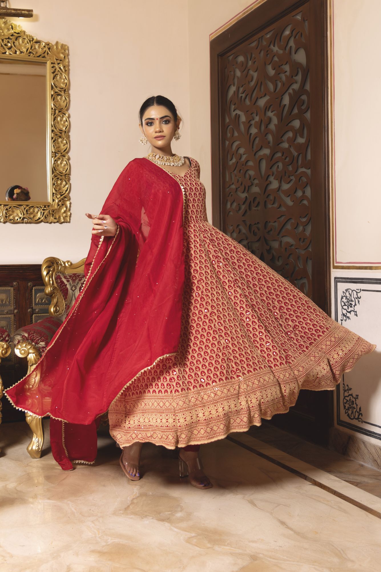 Royal Maan Chikankari Anarkali Suit Set