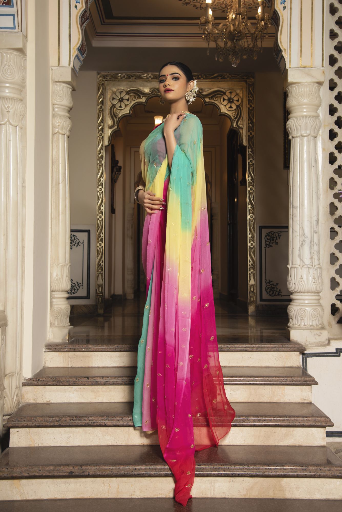 Bridesmaids Pick Pure Chiffon Handwork Saree