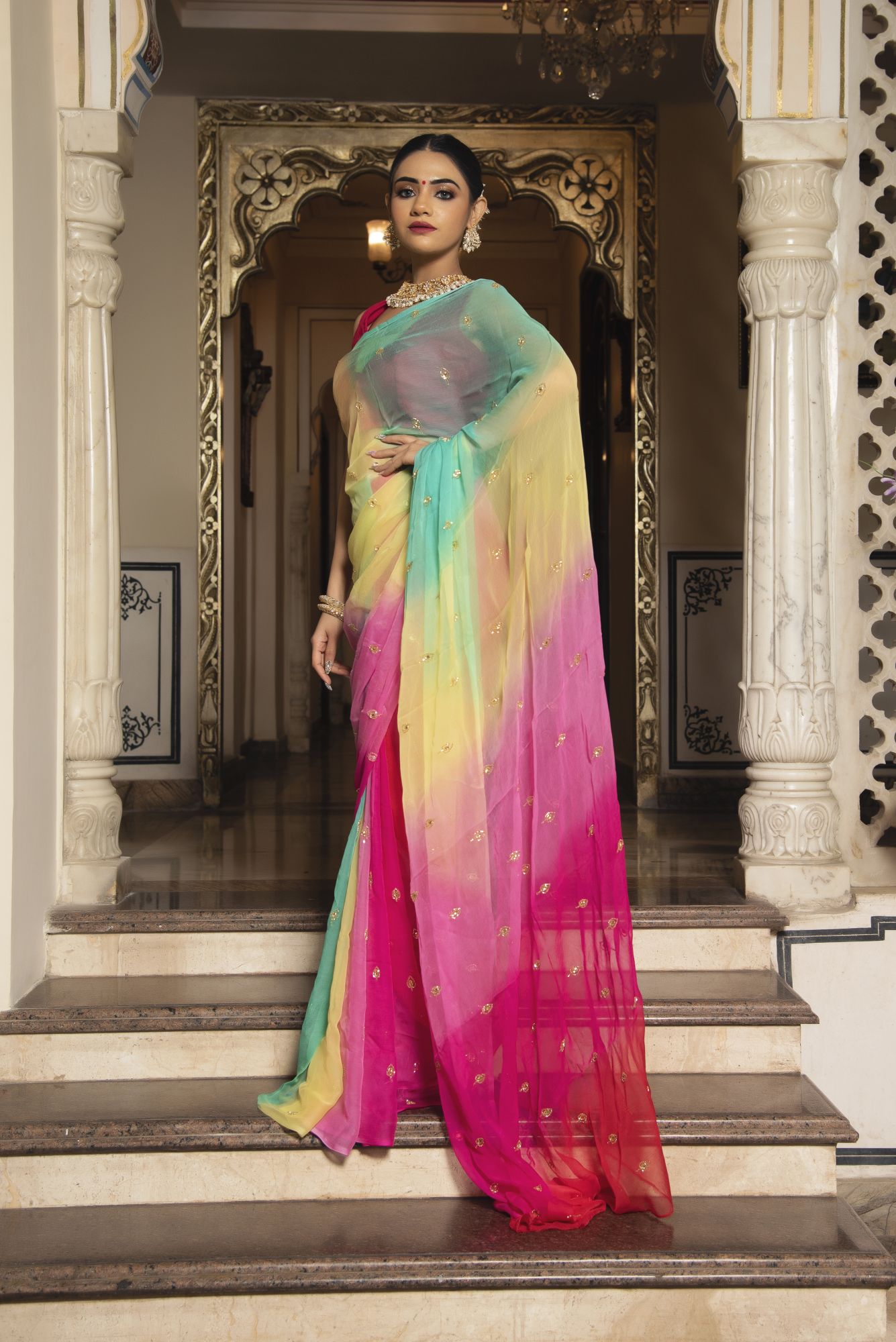 Bridesmaids Pick Pure Chiffon Handwork Saree