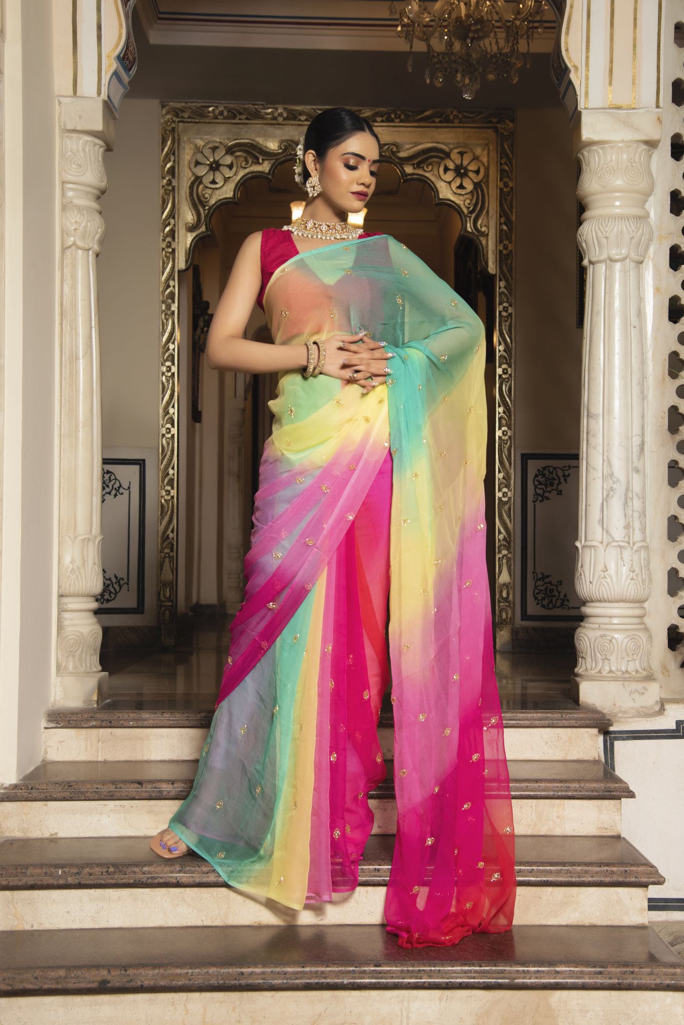Bridesmaids Pick Pure Chiffon Handwork Saree
