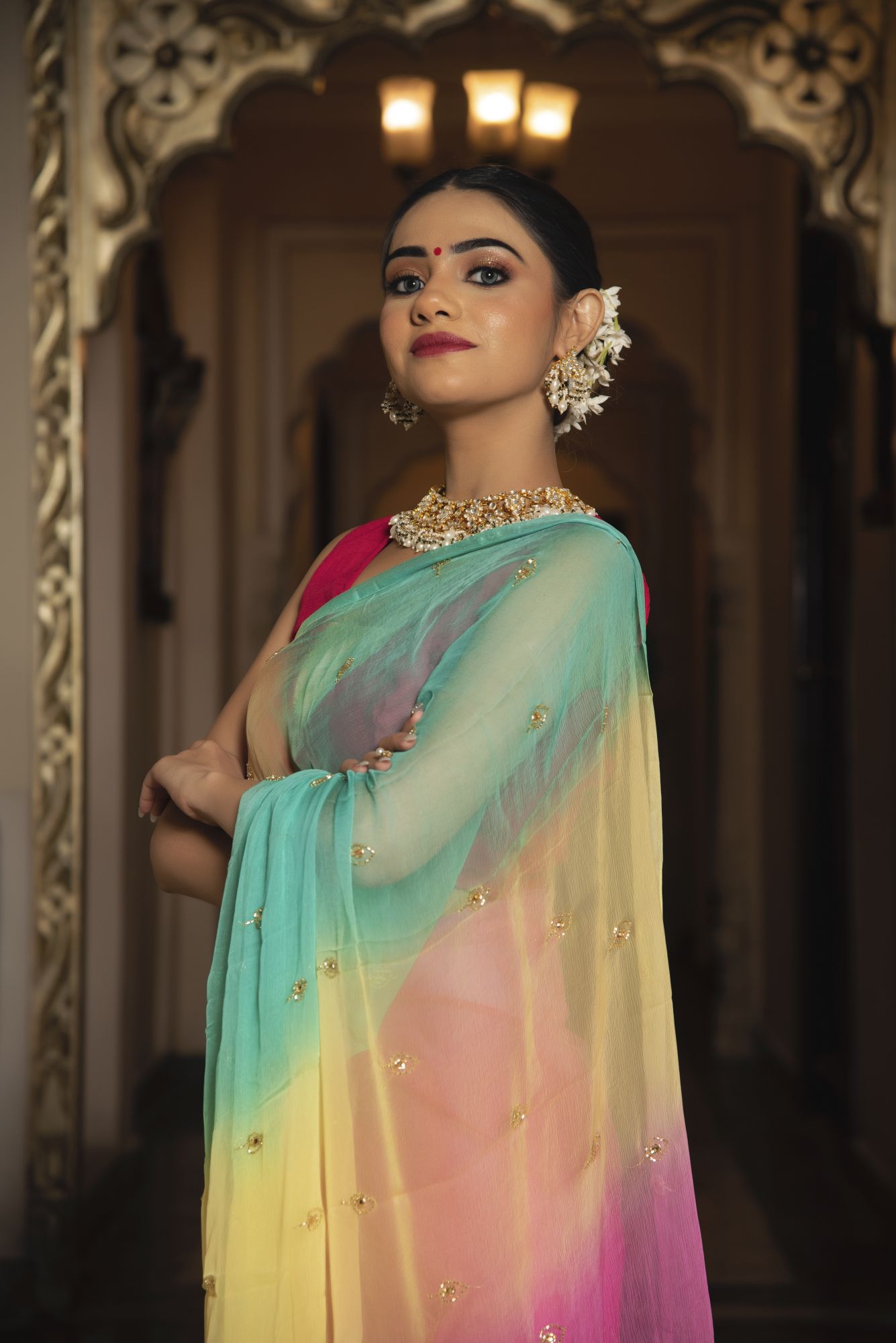 Bridesmaids Pick Pure Chiffon Handwork Saree