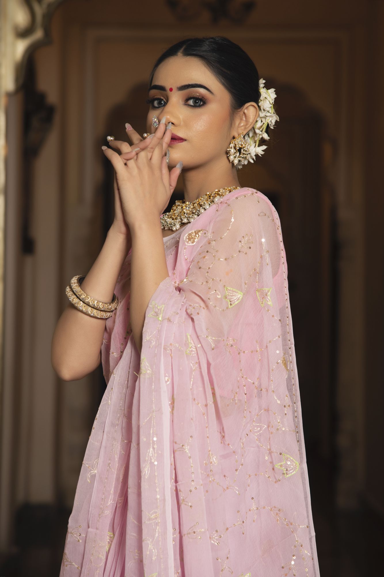 Rajkumari Pure Chiffon Handwork Saree