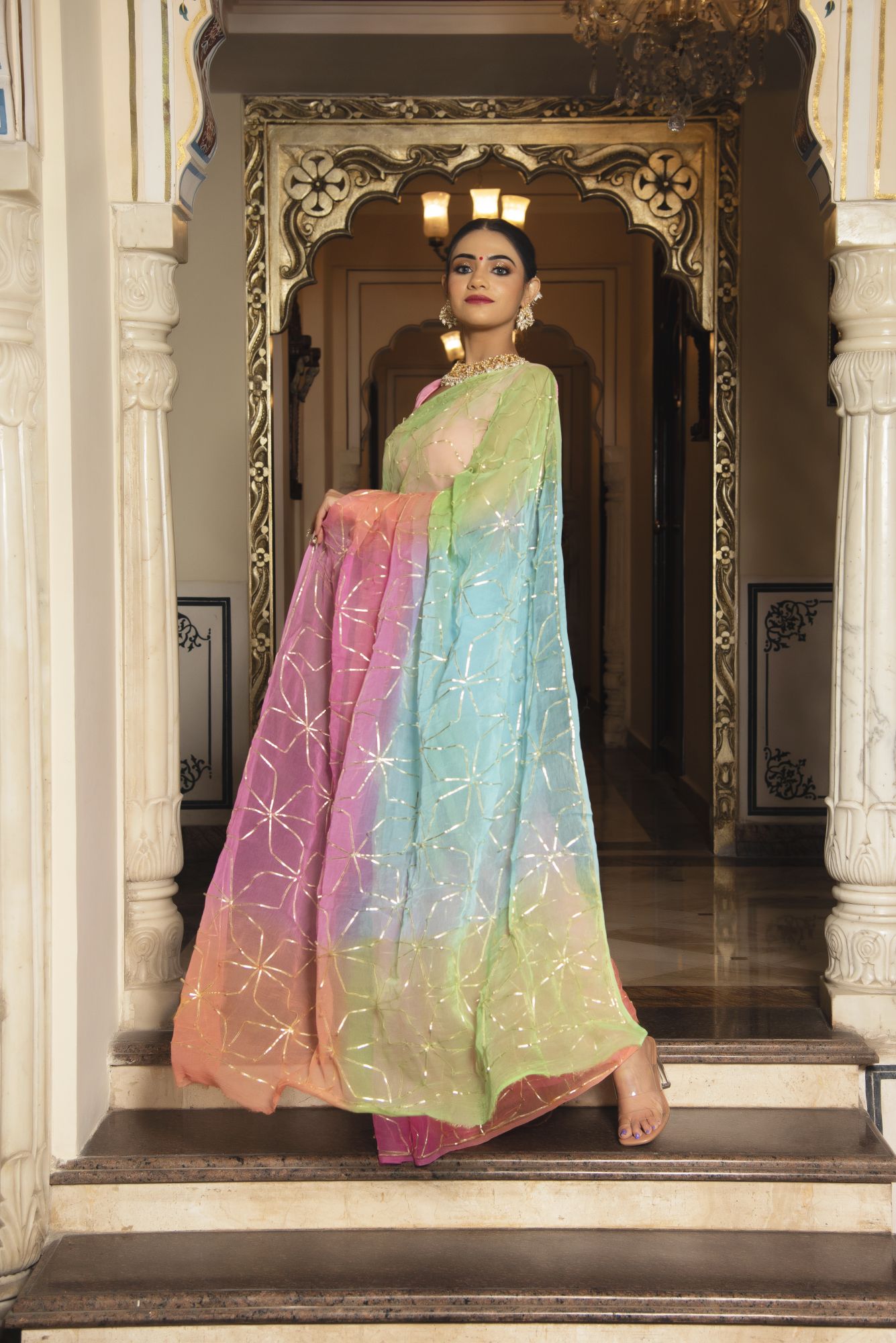 Multisky Gotapatti Pure Chiffon Saree
